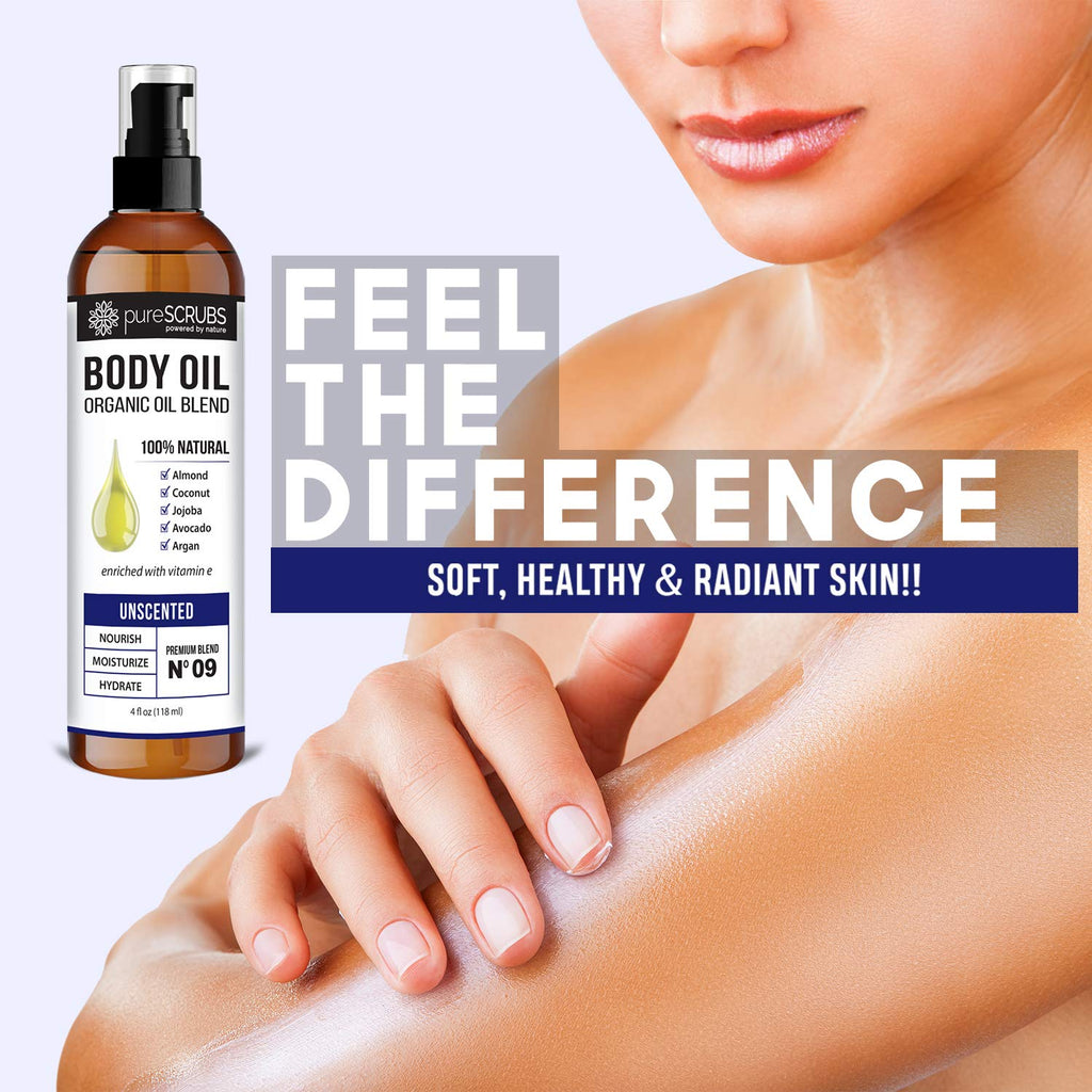pureSCRUBS Ultra Moisturizing Unscented Body Oil Spray – Organic Jojoba, Argan & Coconut Blend, 4oz