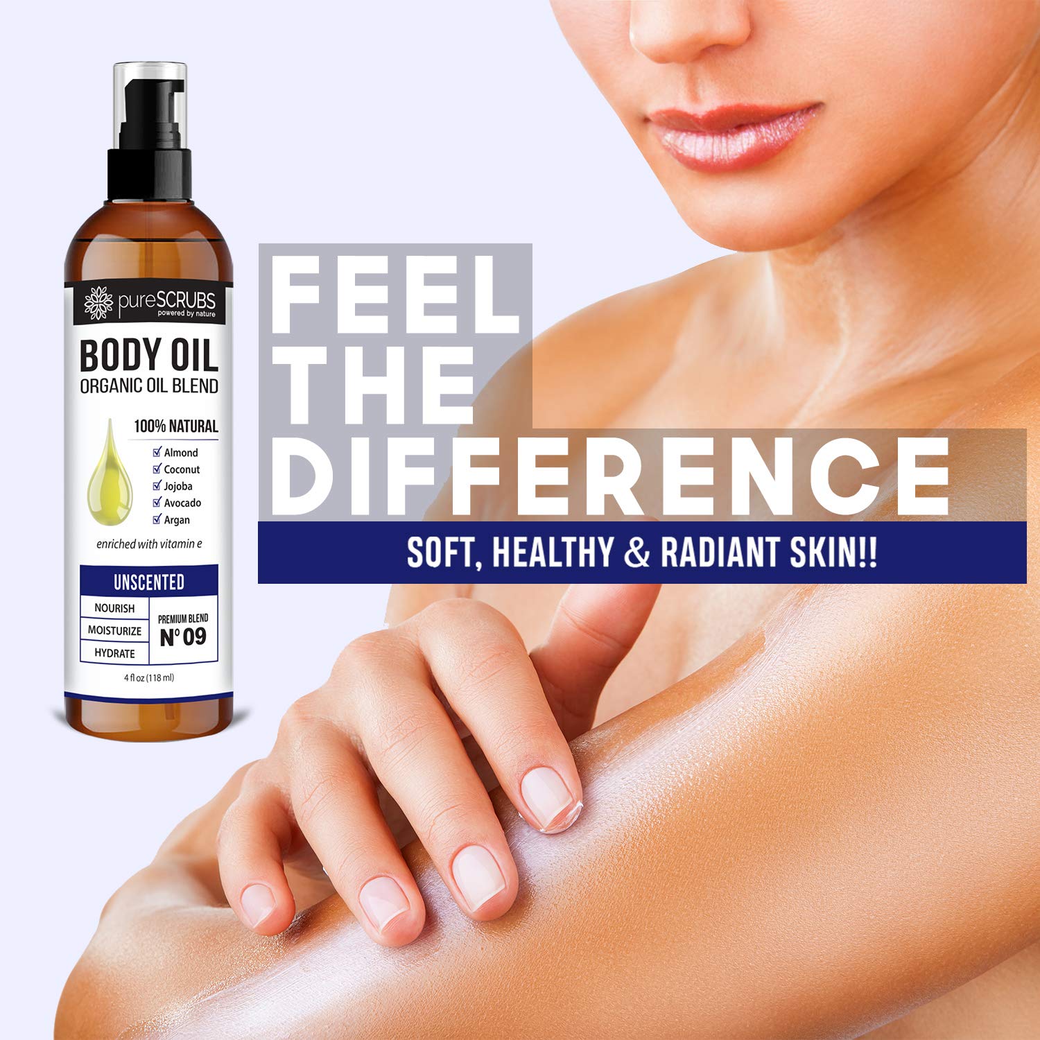 pureSCRUBS Ultra Moisturizing Unscented Body Oil Spray – Organic Jojoba, Argan & Coconut Blend, 4oz