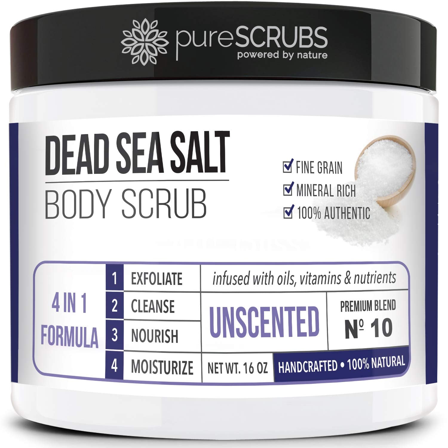 PureSCRUBS Premium Unscented Body Scrub Set – 16oz Dead Sea Salt with Accessories