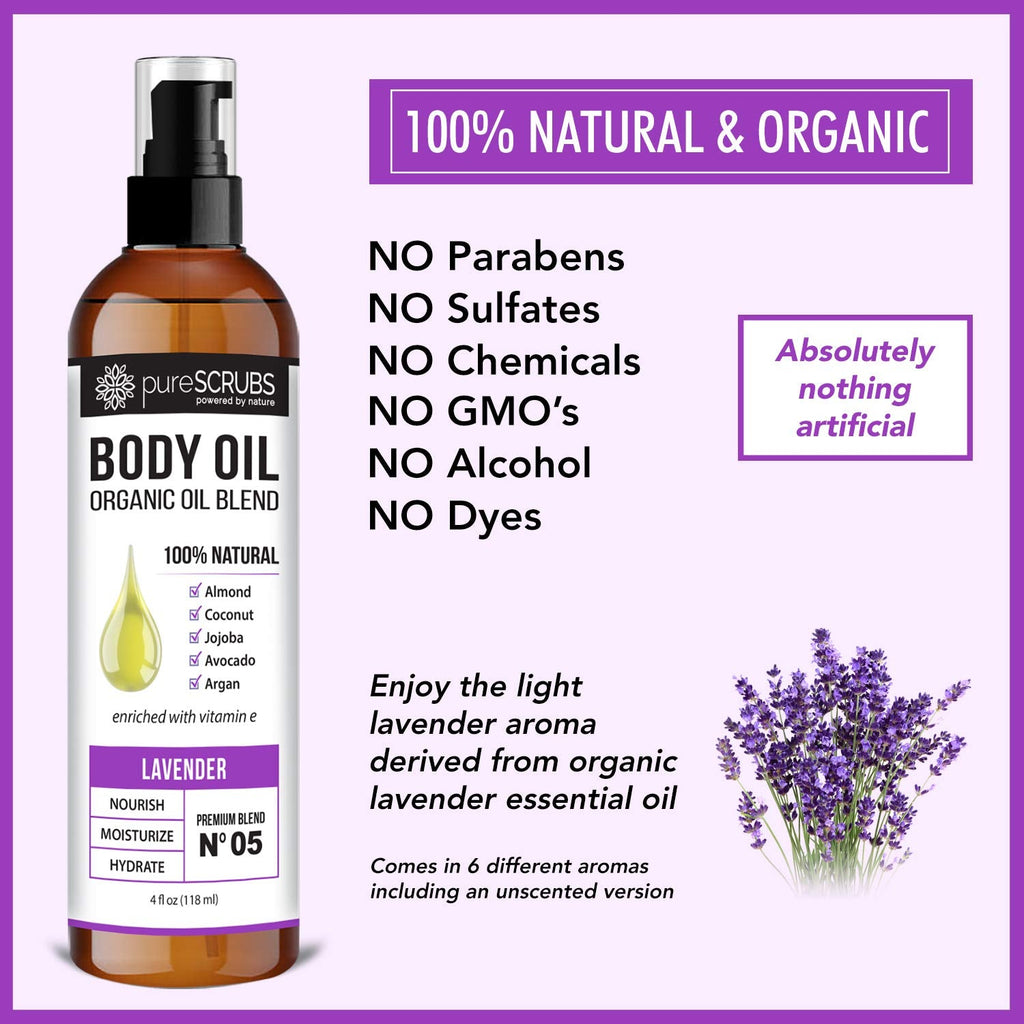pureSCRUBS Ultra Moisturizing Lavender Body Oil Spray – Organic Oil Blend (4oz)