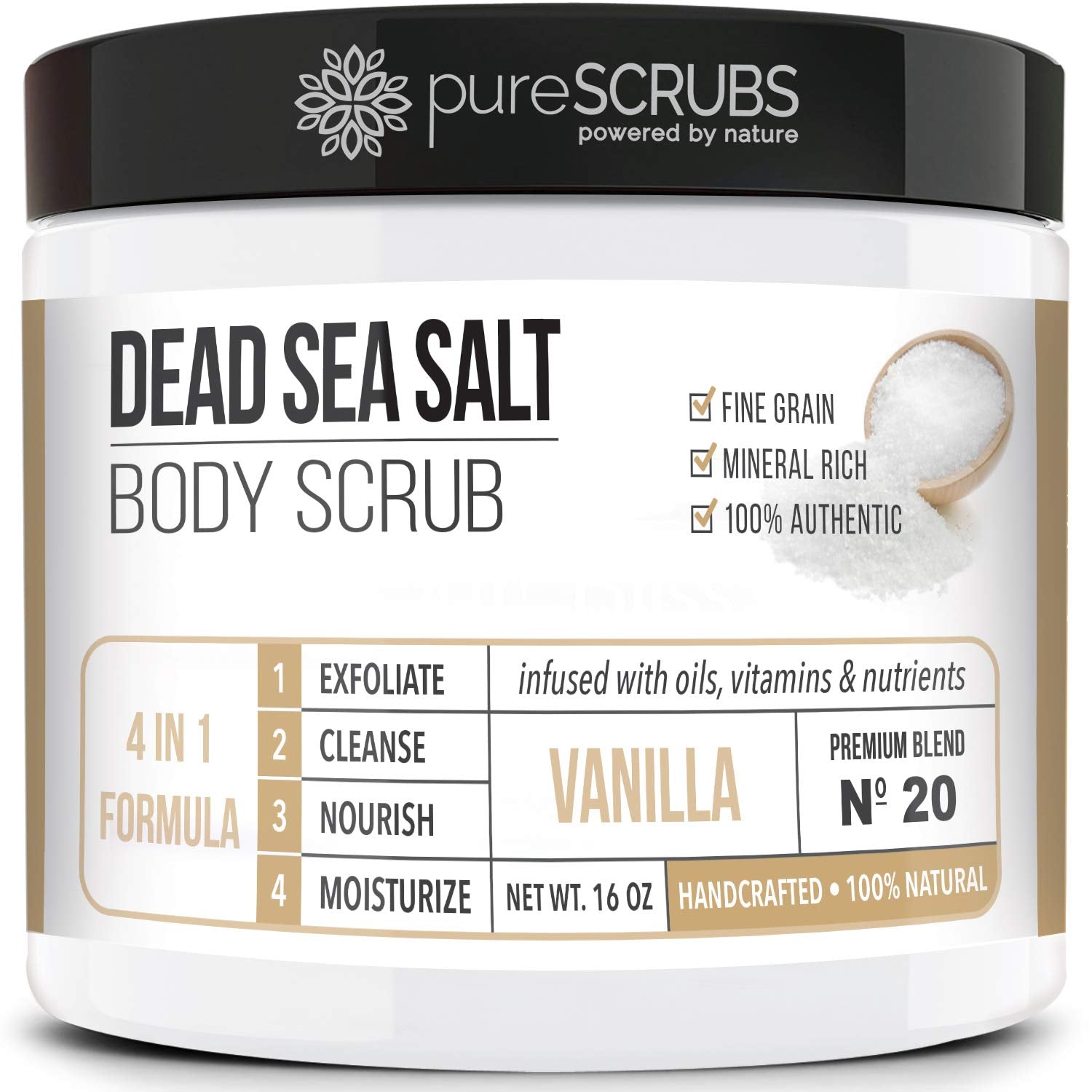 PureSCRUBS Premium Vanilla Body Scrub Set – 16oz Dead Sea Salt Exfoliant with Essential Oils