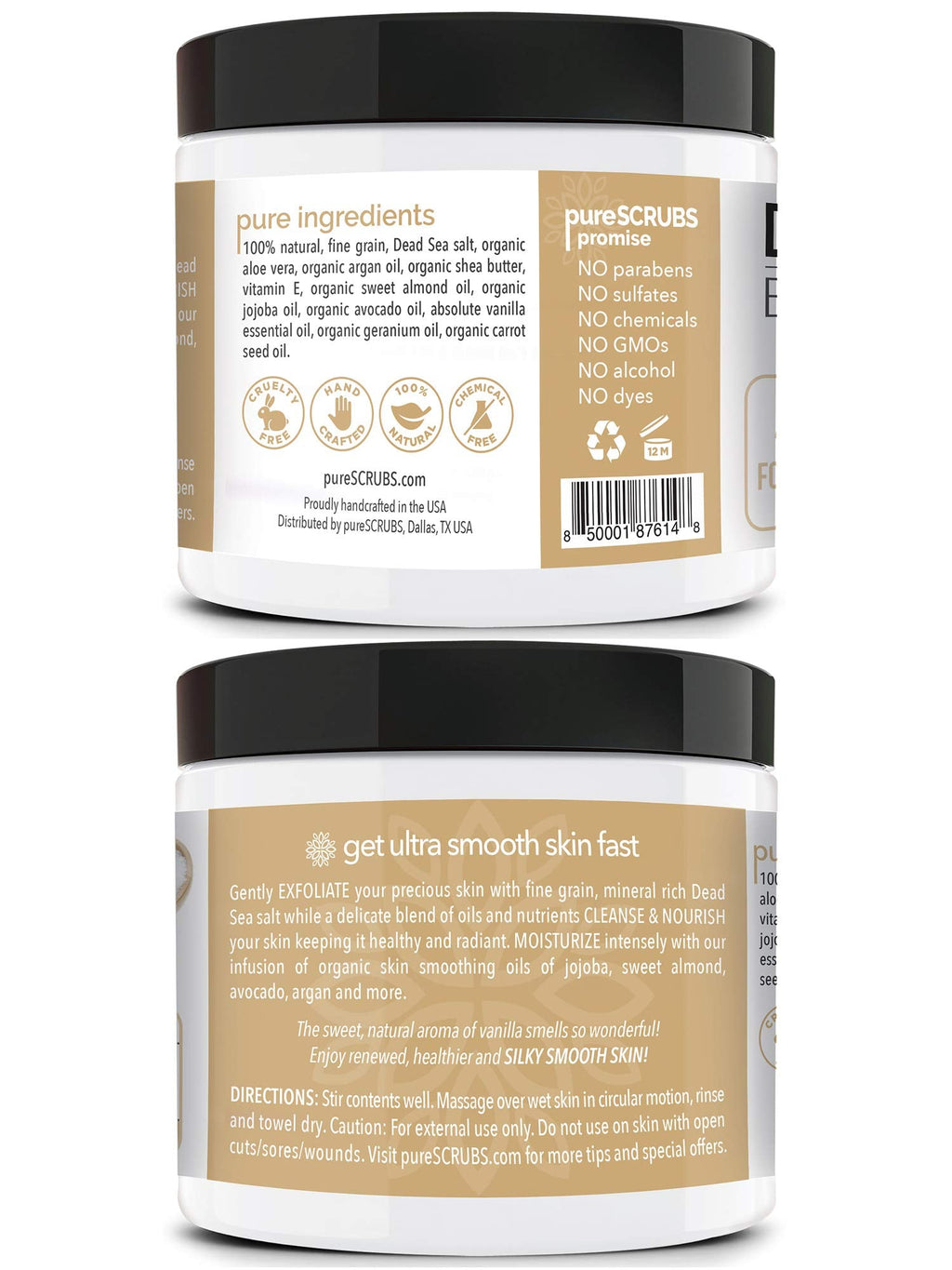 PureSCRUBS Premium Vanilla Body Scrub Set – 16oz Dead Sea Salt Exfoliant with Essential Oils