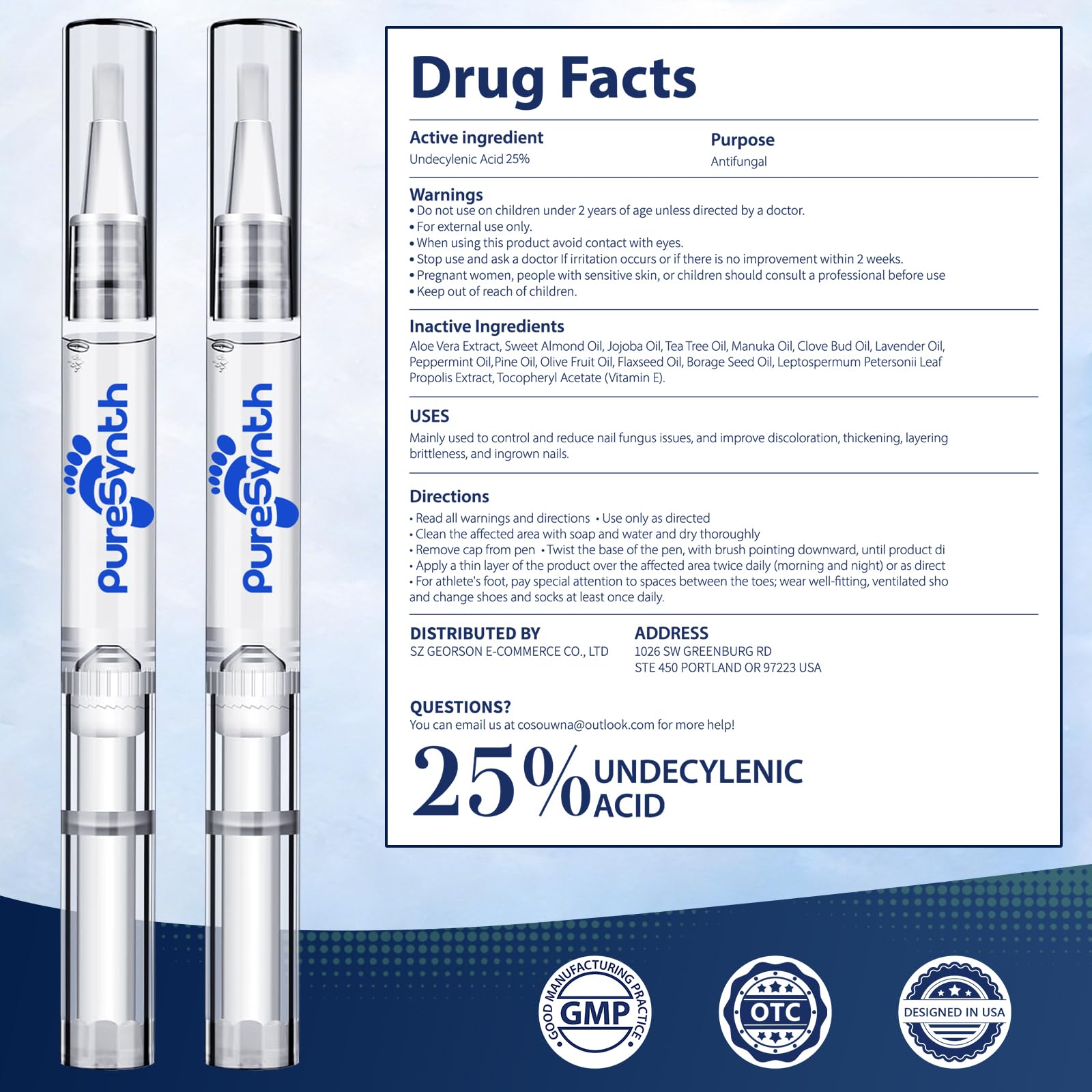 PureSynth Extra Strength Nail Repair Pen – 25% Undecylenic Acid + Aloe & Vitamin E – 4-Pack (12 mL total) – Designed in USA