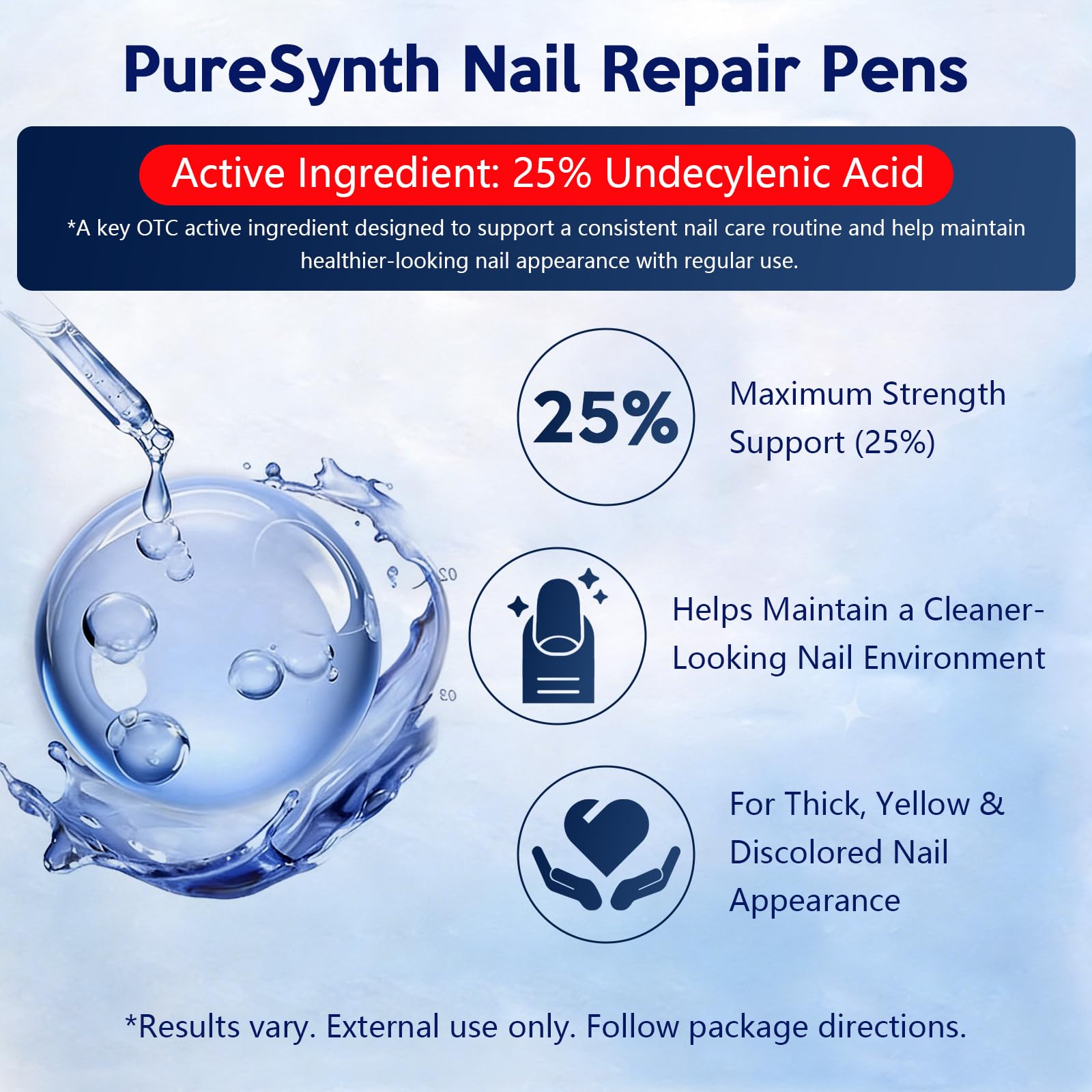 PureSynth Extra Strength Nail Repair Pen – 25% Undecylenic Acid + Aloe & Vitamin E – 4-Pack (12 mL total) – Designed in USA