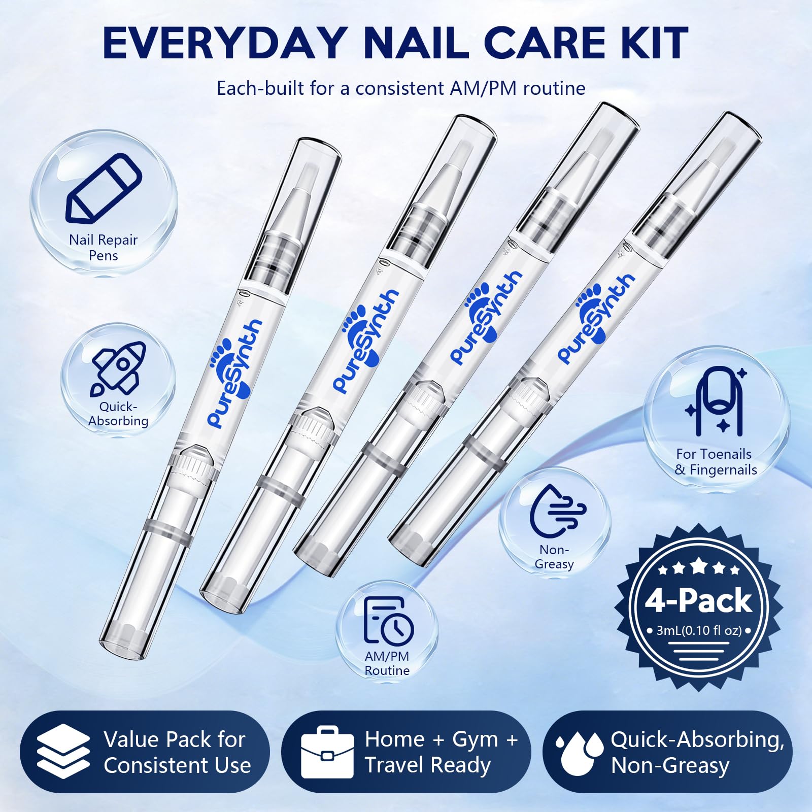 PureSynth Extra Strength Nail Repair Pen – 25% Undecylenic Acid + Aloe & Vitamin E – 4-Pack (12 mL total) – Designed in USA