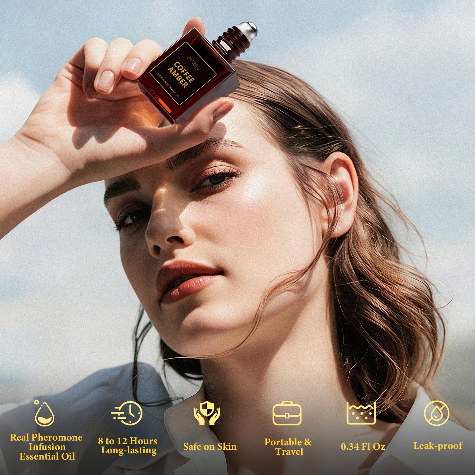 PUREU Pheromones Perfume for Women – Long-Lasting Coffee Amber Roll-On (0.34 oz / 10 ml) – Made in USA