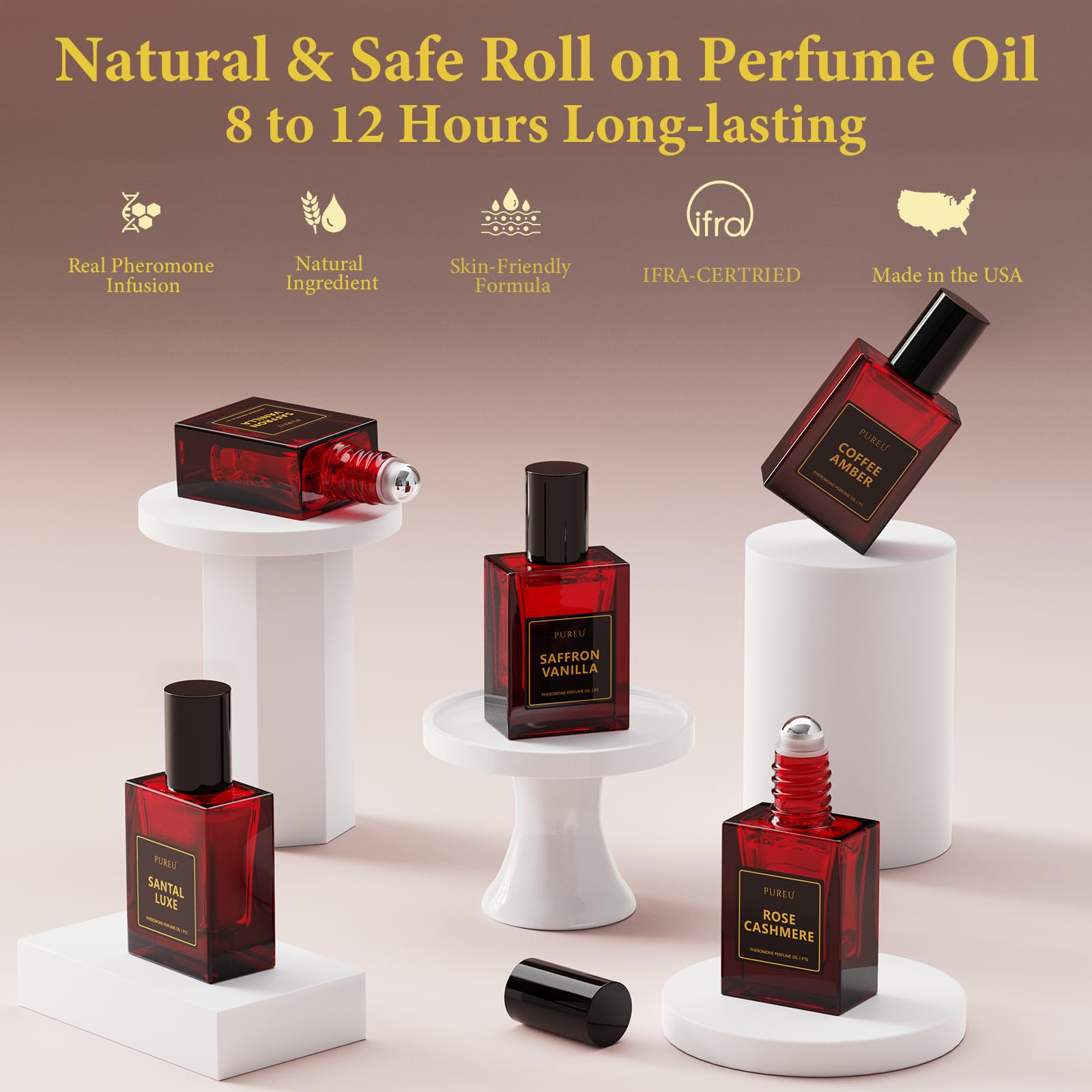 PUREU Roll-On Perfume Oil – Saffron Vanilla Pheromone Fragrance for Women, 0.34 oz Travel Size