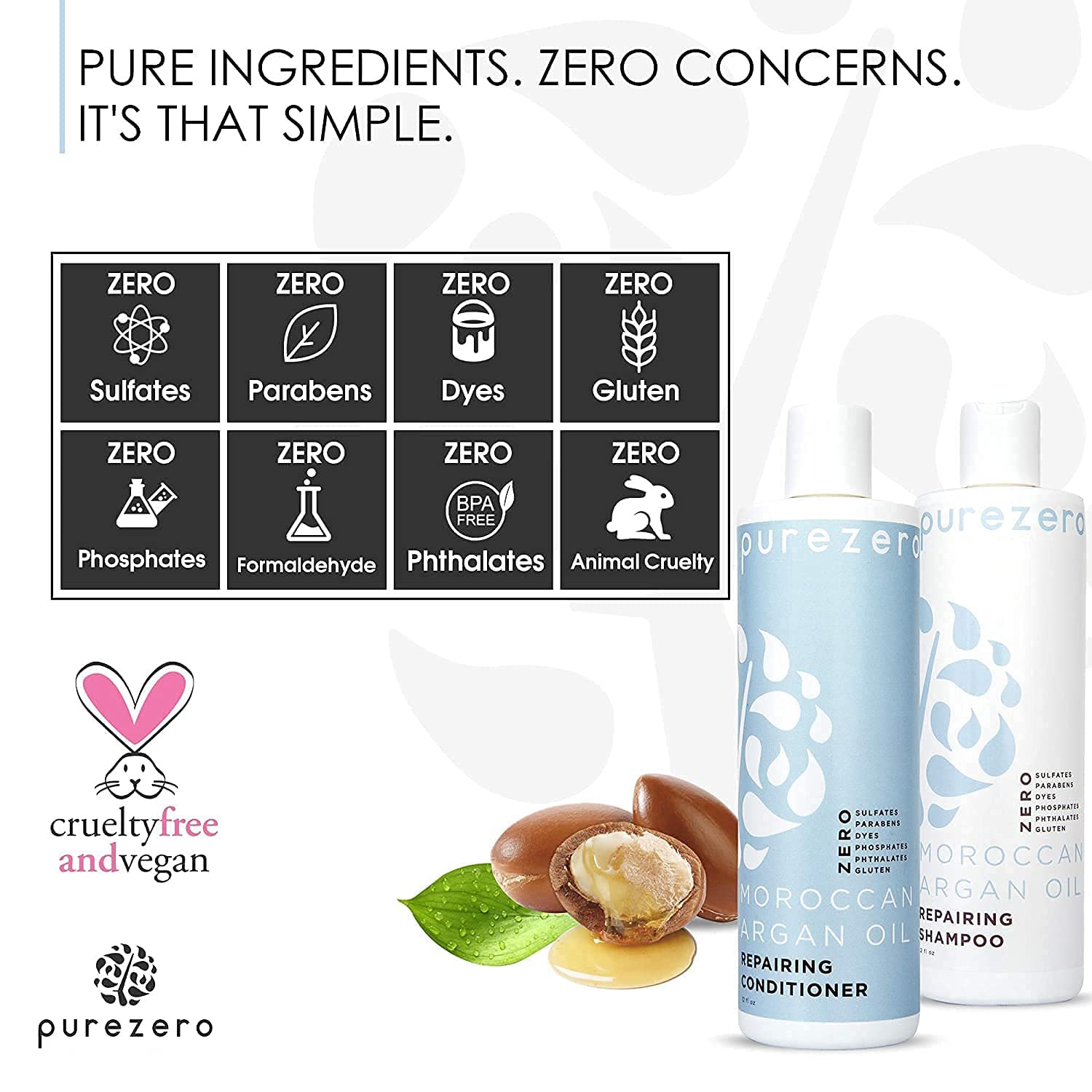 Purezero Moroccan Argan Oil Shampoo & Conditioner Set – Repair, Shine & Frizz Control