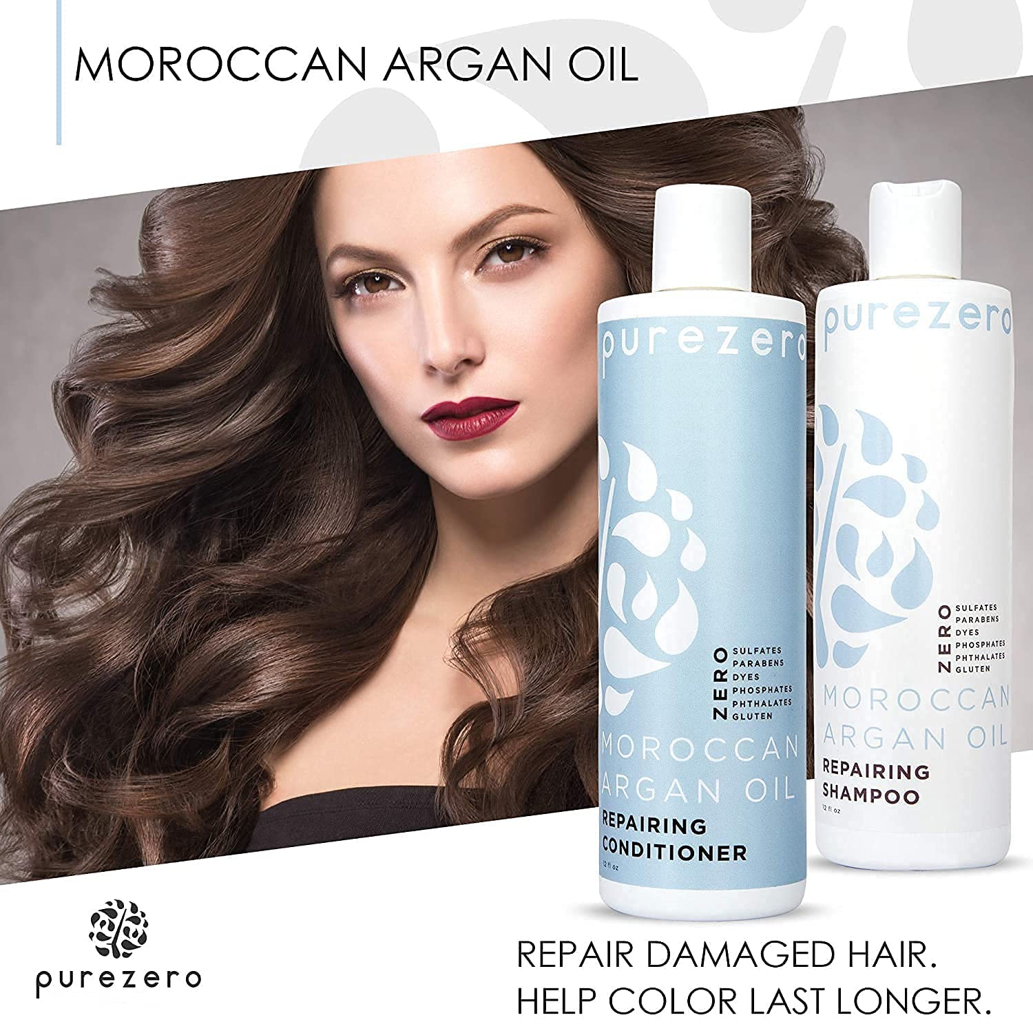 Purezero Moroccan Argan Oil Shampoo & Conditioner Set – Repair, Shine & Frizz Control