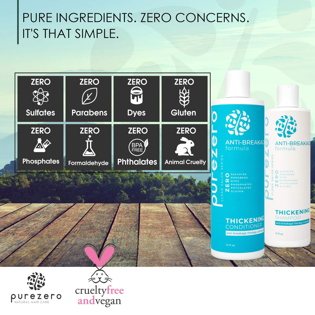 Purezero Anti-Breakage & Thickening Shampoo & Conditioner Set – For Hair Loss & Thinning (24 oz, Vegan, Cruelty-Free, Color Safe)