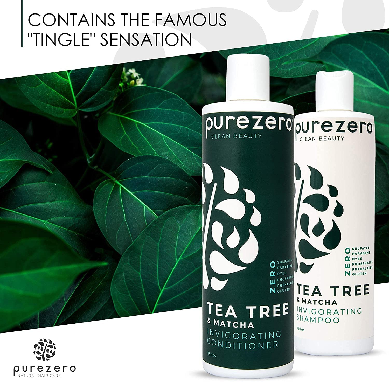 Purezero Tea Tree & Matcha Shampoo + Conditioner Set – Nourishing Scalp Care (20 oz)