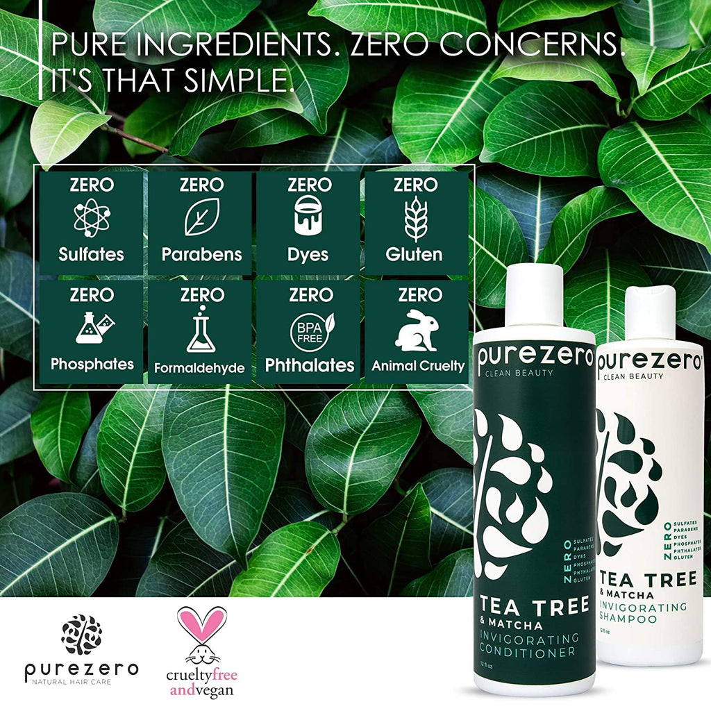 Purezero Tea Tree & Matcha Shampoo + Conditioner Set – Nourishing Scalp Care (20 oz)