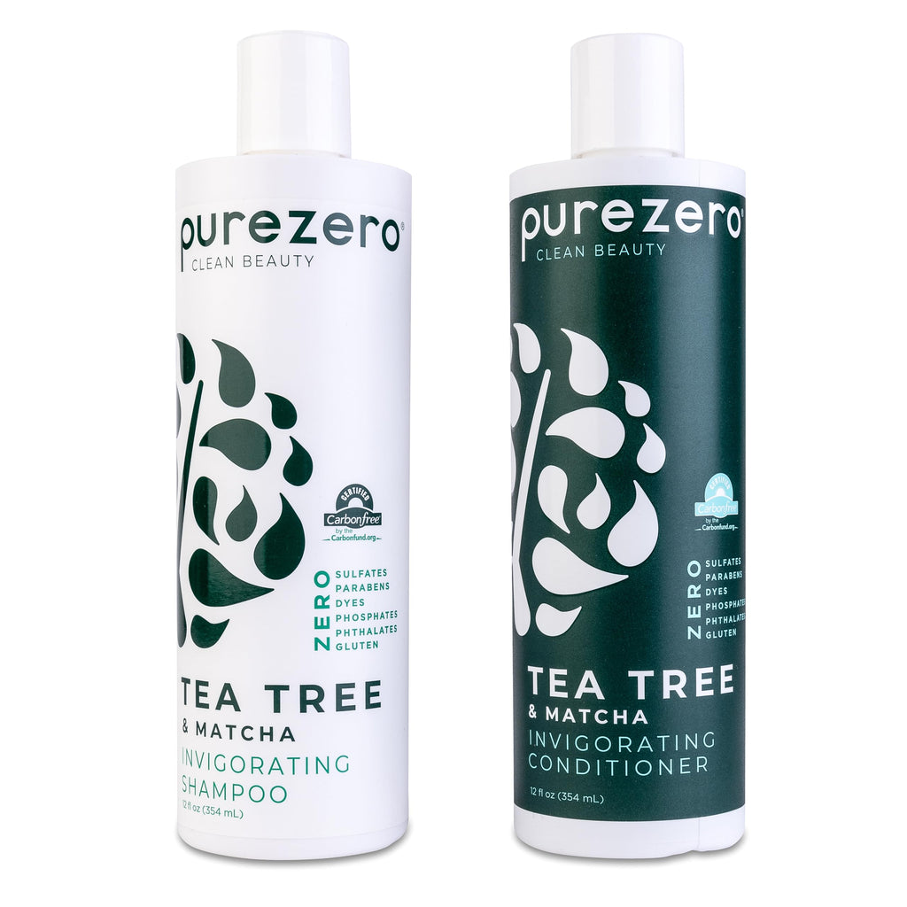 Purezero Tea Tree & Matcha Shampoo + Conditioner Set – Invigorating Scalp Care, Zero Sulfates