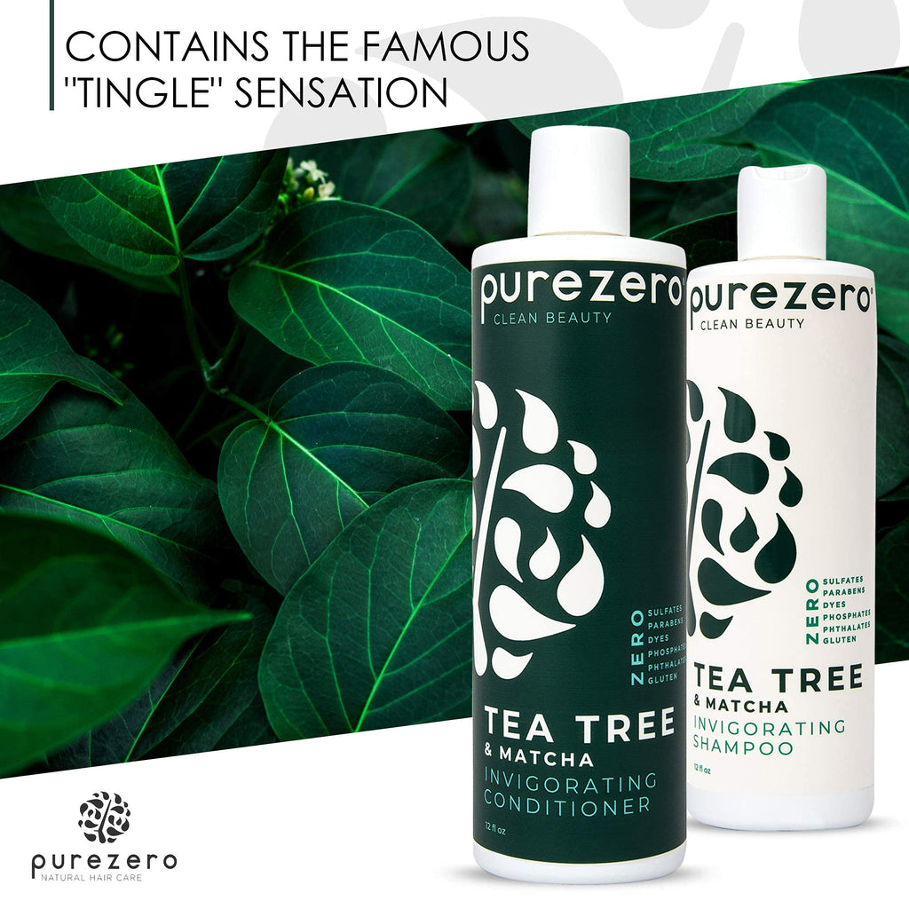 Purezero Tea Tree & Matcha Shampoo + Conditioner Set – Invigorating Scalp Care, Zero Sulfates
