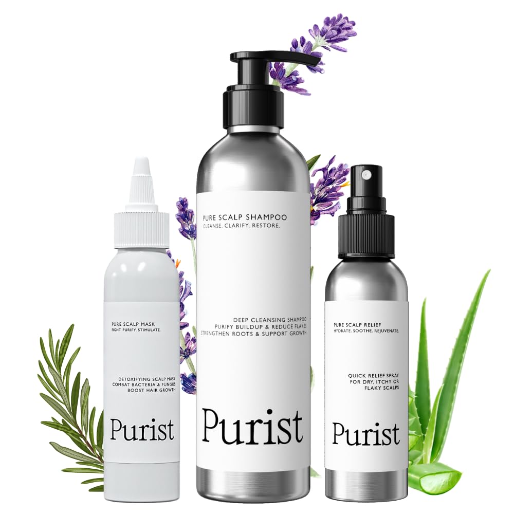 Purist Dandruff Care Trio – Mask, Shampoo & Relief Spray for Scalp Health