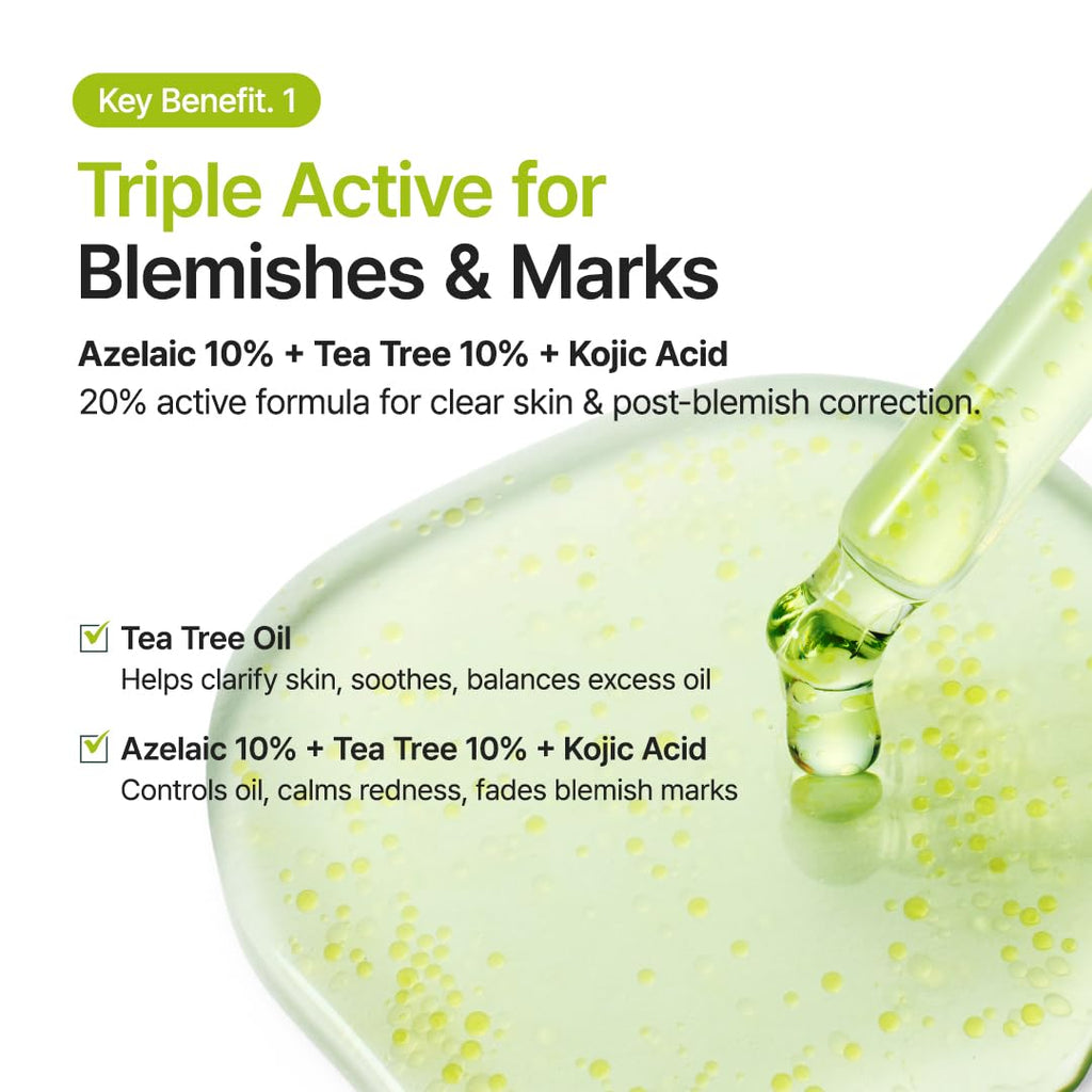 PURITO Azelaic Acid 10% + Kojic Acid + Tea Tree Serum – Acne & Marks (30mL)