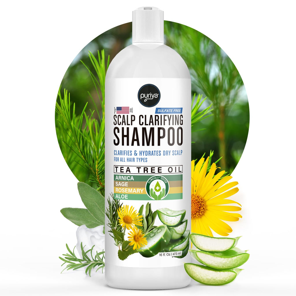 Puriya Tea Tree Clarifying Shampoo – Plant-Powered Dry Scalp Relief, Sulfate Free, 16 oz
