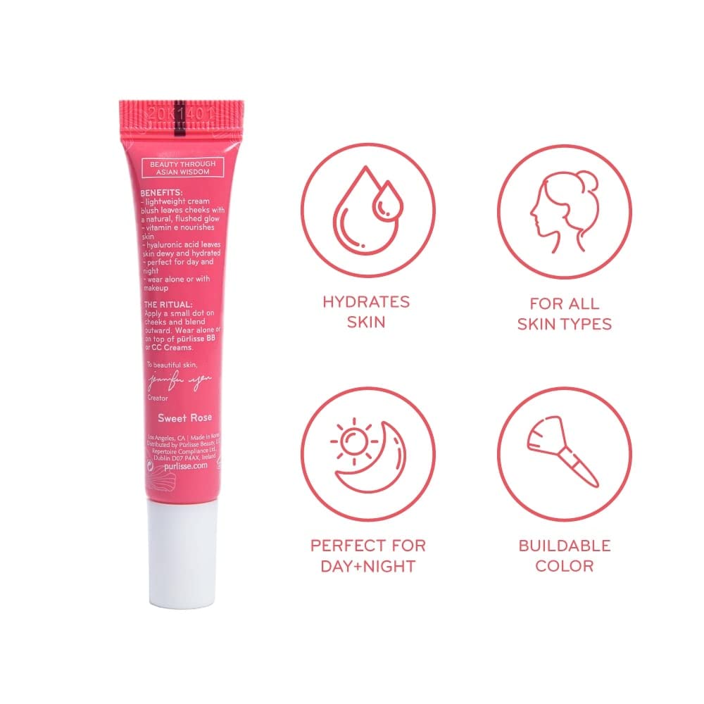 pūrlisse Blush Glow BB Cheek Color - Dewy Liquid Cream Blush with Vitamin E & Hyaluronic Acid (Cool Mauve, 0.34 oz)