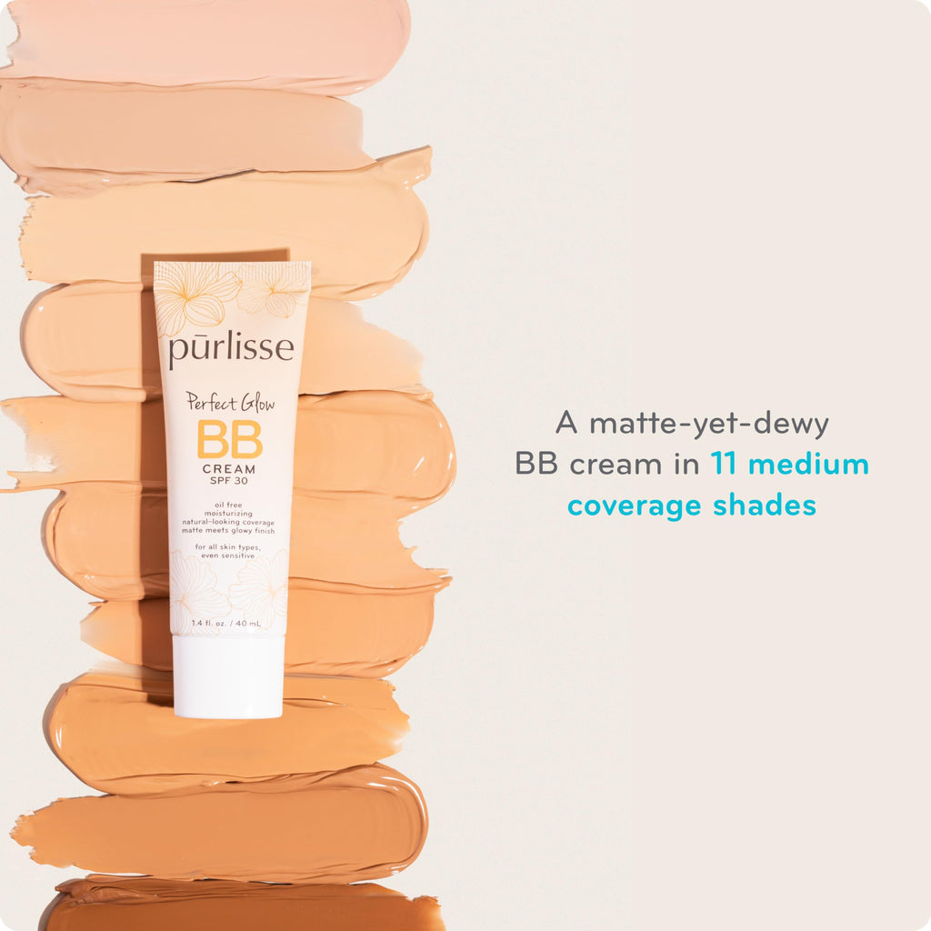 pūrlisse Perfect Glow BB Cream SPF 30 – Matte to Dewy Finish, Goji & Hawthorn Berry, Medium Tan, 1.4 oz