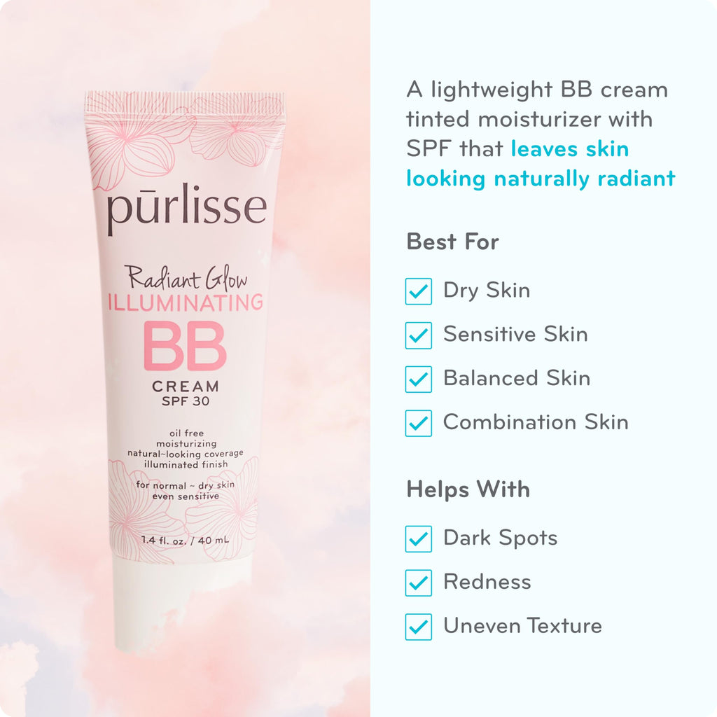 pūrlisse Radiant Glow Illuminating BB Cream SPF 30 — Dewy Finish with Goji & Hawthorn Berry (Light)