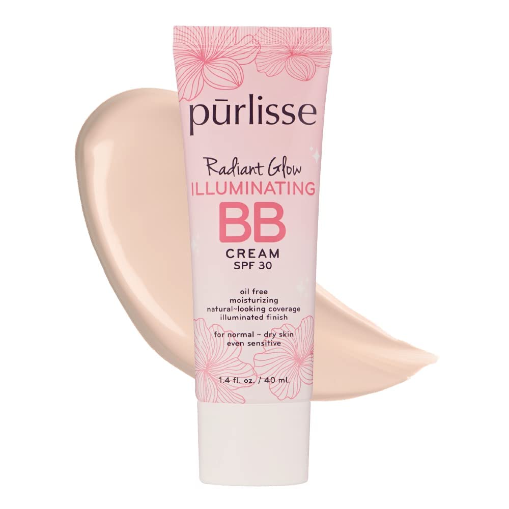 pūrlisse Radiant Glow BB Cream SPF 30 – Dewy Finish, Goji & Hawthorn Berry, Fair (1.4 oz)