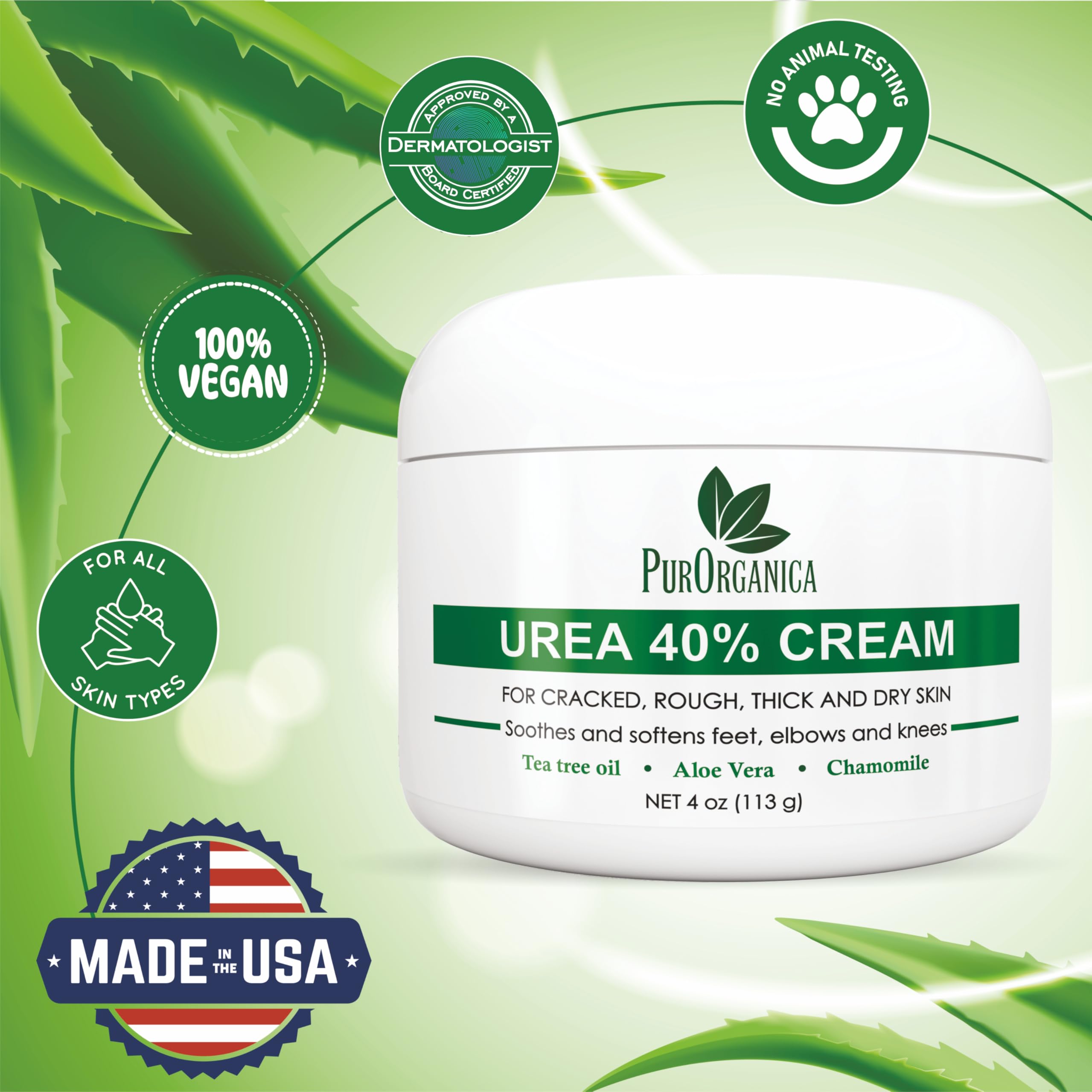 PurOrganica Urea 40% Foot Cream – Made in USA, Dermatologist-Tested, 3-Pack