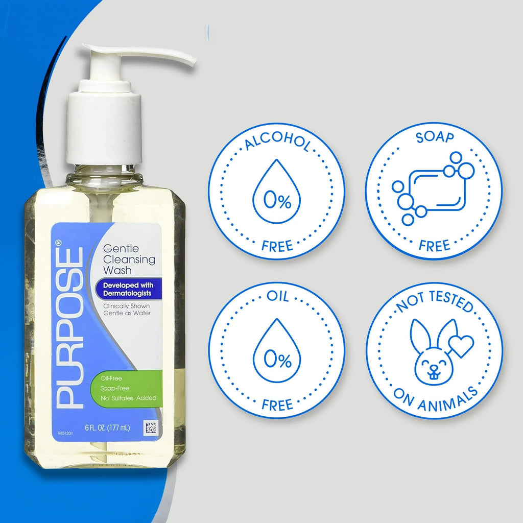 Purpose Gentle Cleansing Wash | Soap-Free, Hypoallergenic Cleanser – 6 oz Pump Bottle
