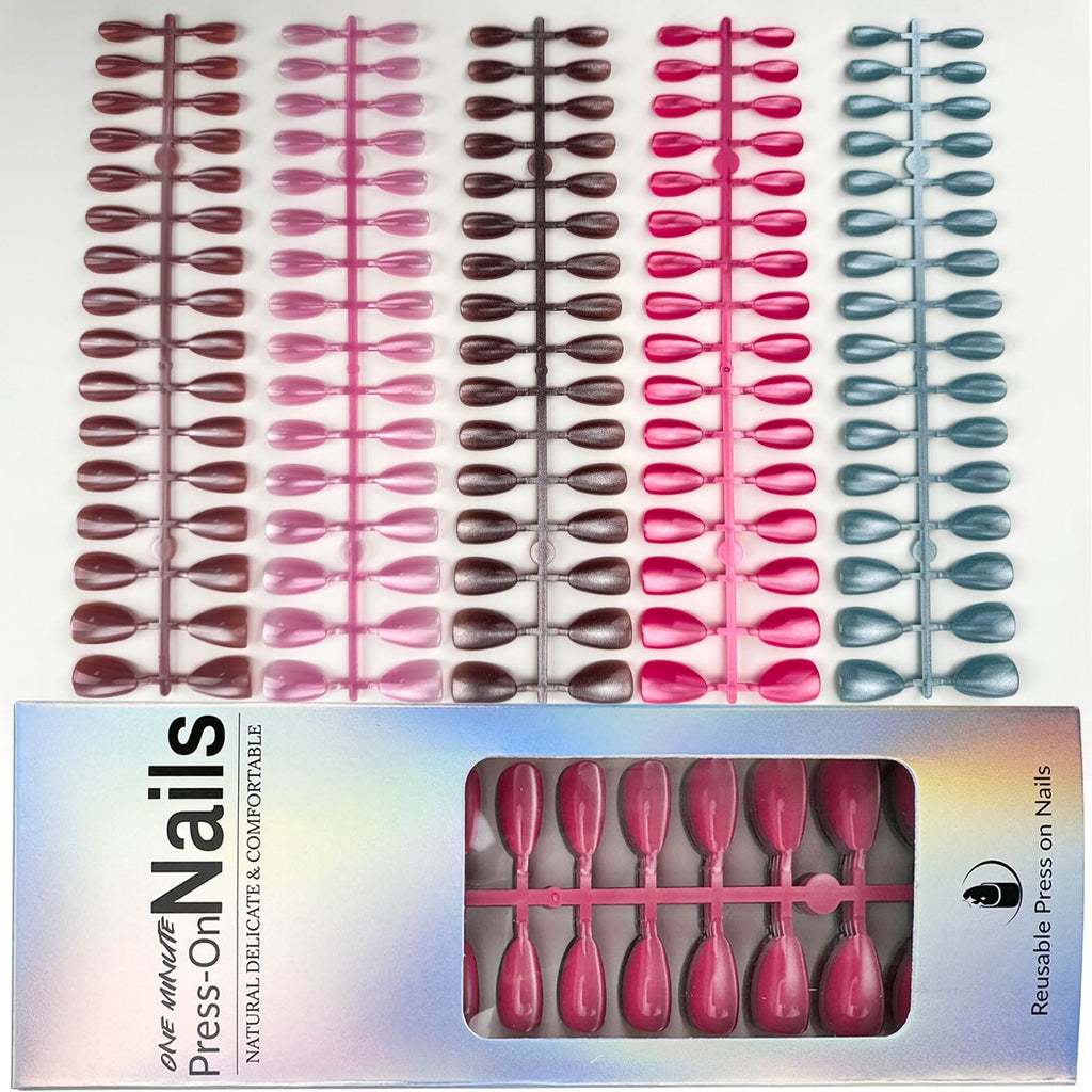 Puyokinm 150Pcs Cat Eye Press-On Nails Kit – Short Almond Shape, Glitter Finish, 15 Sizes, Glue-On Reusable Nails for Women