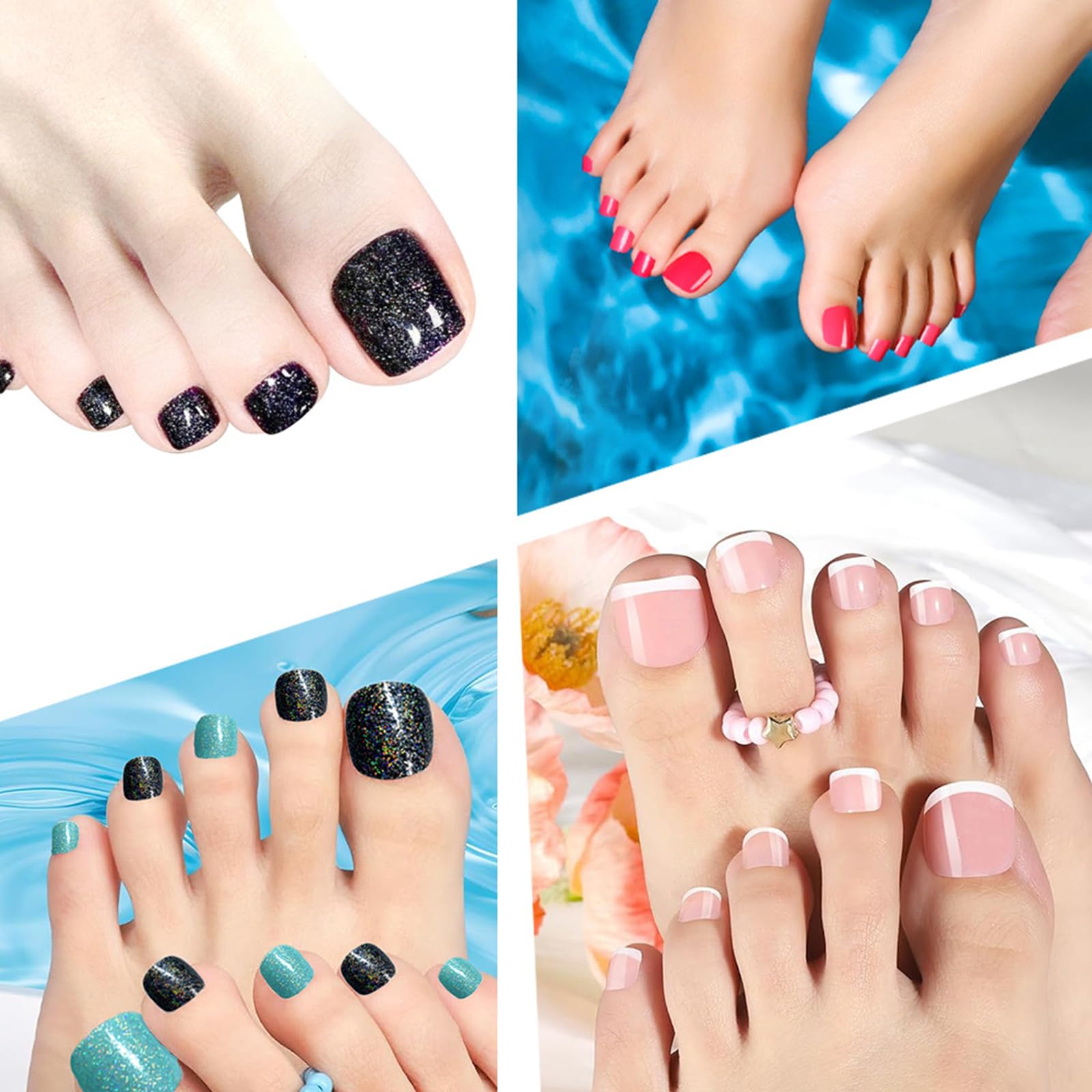 Puyokinm 288Pcs Press-On Toenails Set – 12-Color Short Glitter Glue-On Nails (Glossy Finish)