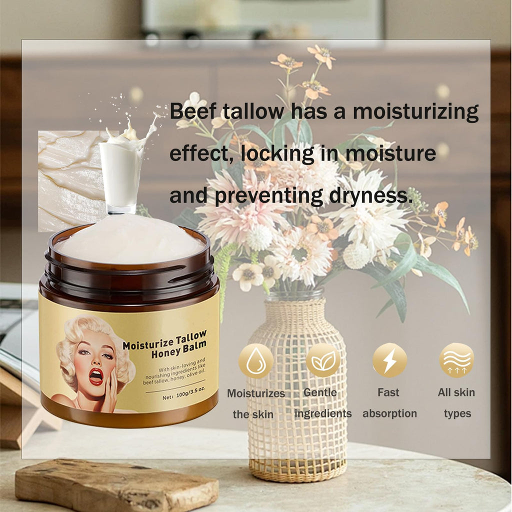 Qawnfy Whipped Beef Tallow & Honey Balm — Grass-Fed Tallow Moisturizer (3.5oz)