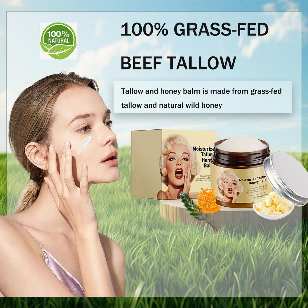 Qawnfy Whipped Beef Tallow & Honey Balm — Grass-Fed Tallow Moisturizer (3.5oz)