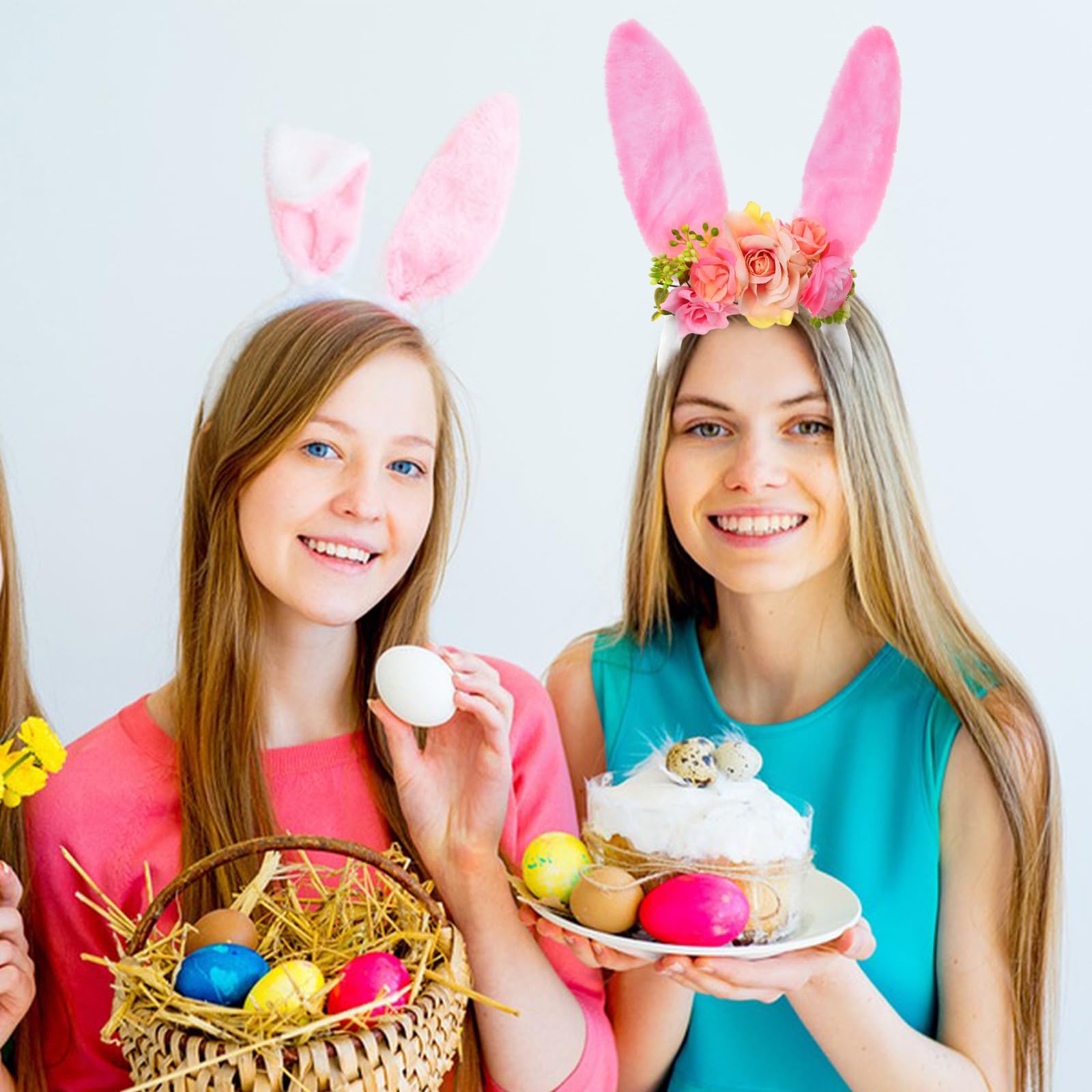 QDTK Easter Bunny Ears Headband – Floral Flower Crown for Easter & Parties