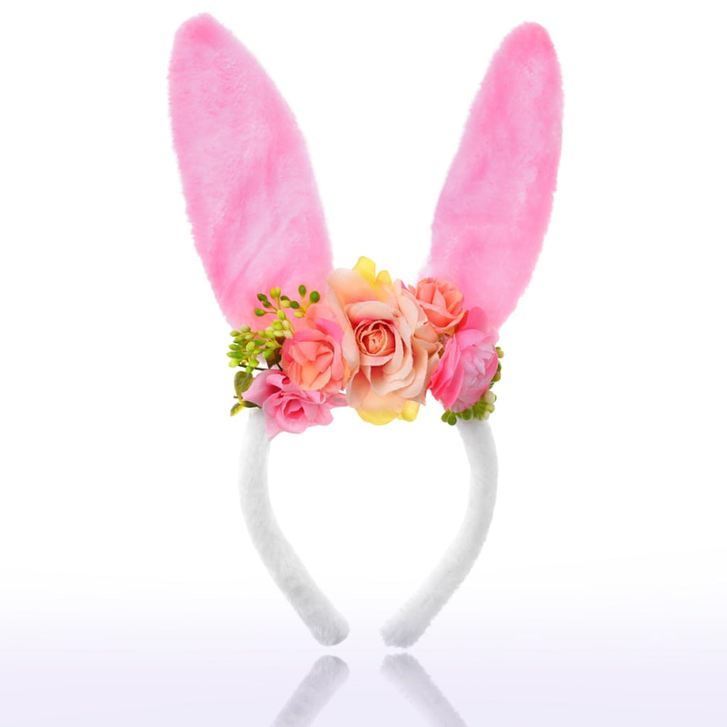 QDTK Easter Bunny Ears Headband – Floral Flower Crown for Easter & Parties