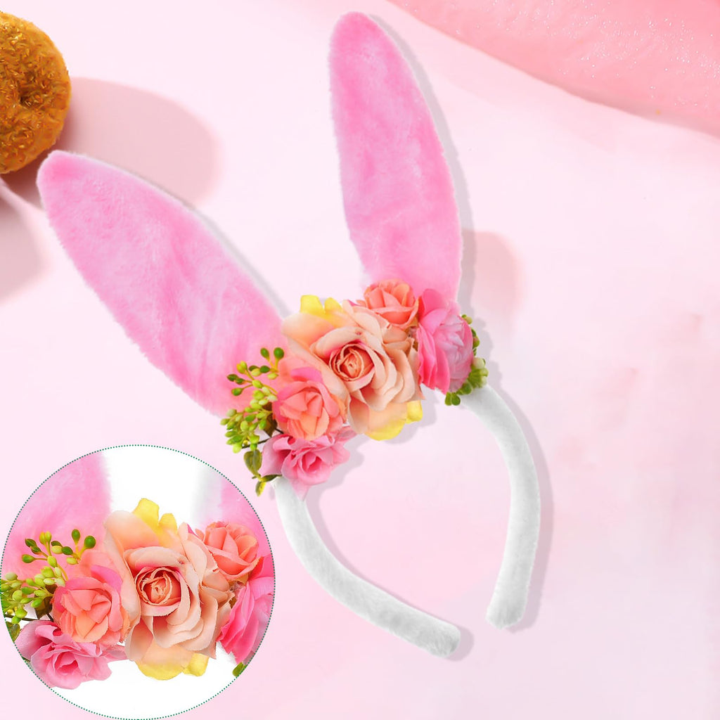 QDTK Easter Bunny Ears Headband – Floral Flower Crown for Easter & Parties