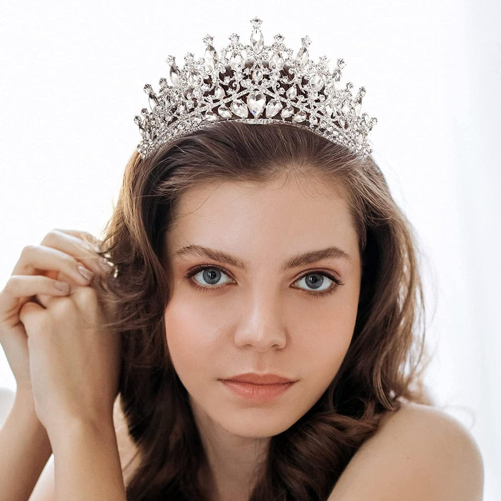 QIAIYALA Tiara with Comb – Silver Rhinestones Crown for Wedding, Prom, Cosplay