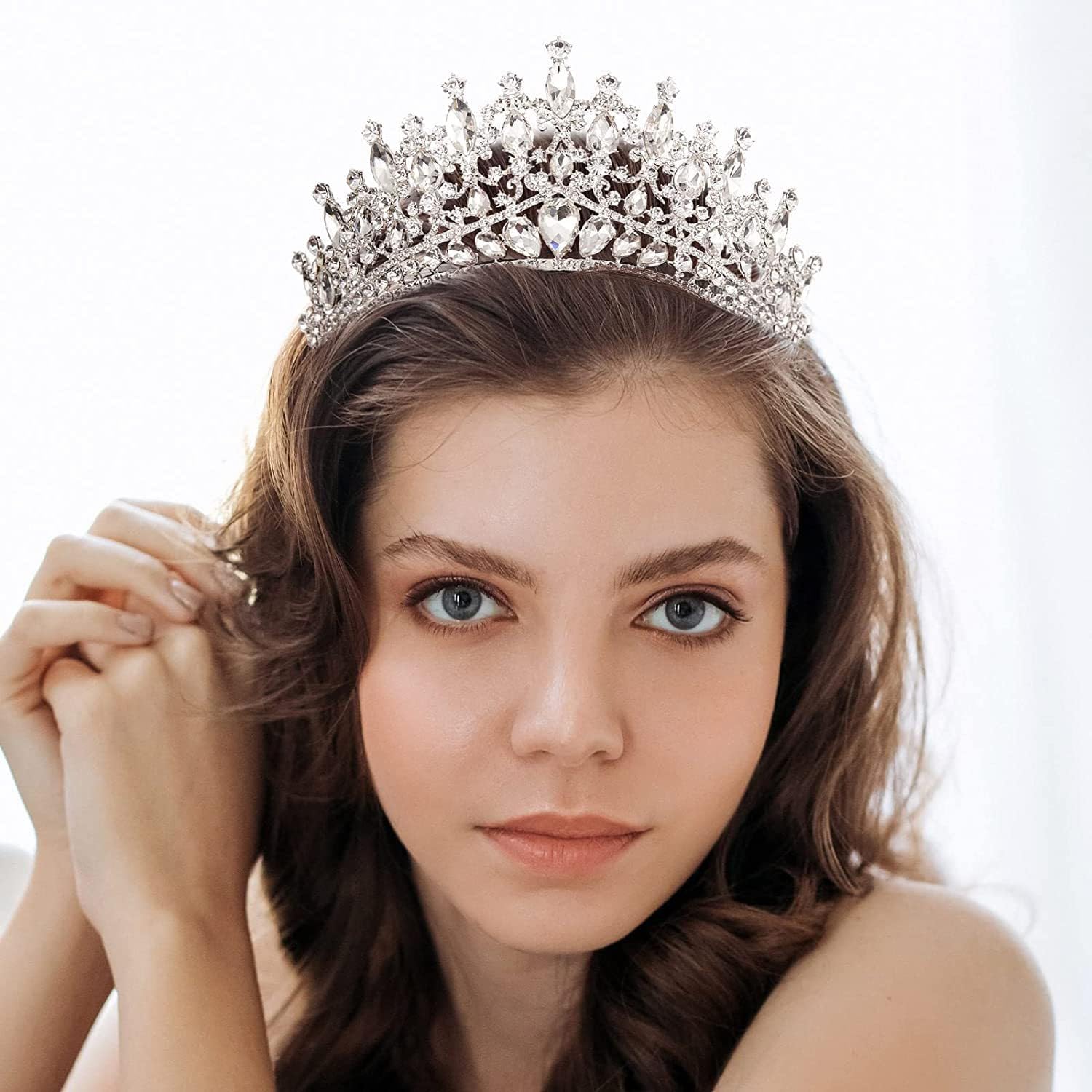 QIAIYALA Tiara with Comb – Silver Rhinestones Crown for Wedding, Prom, Cosplay