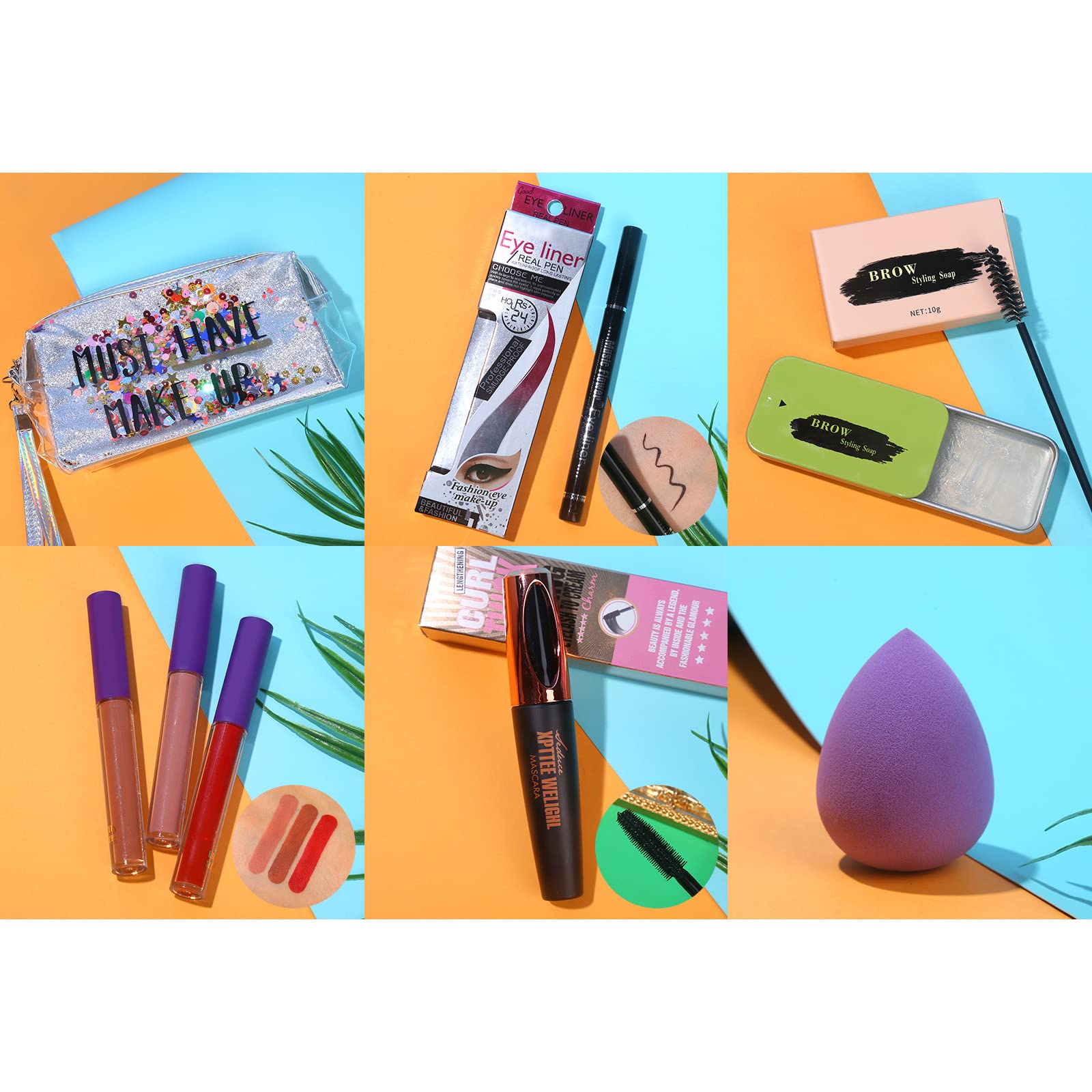 QiBest All-in-One Makeup Set – 12-Color Eyeshadow Palette, Mascara, Eyeliner, Matte Lipstick & Brush Kit