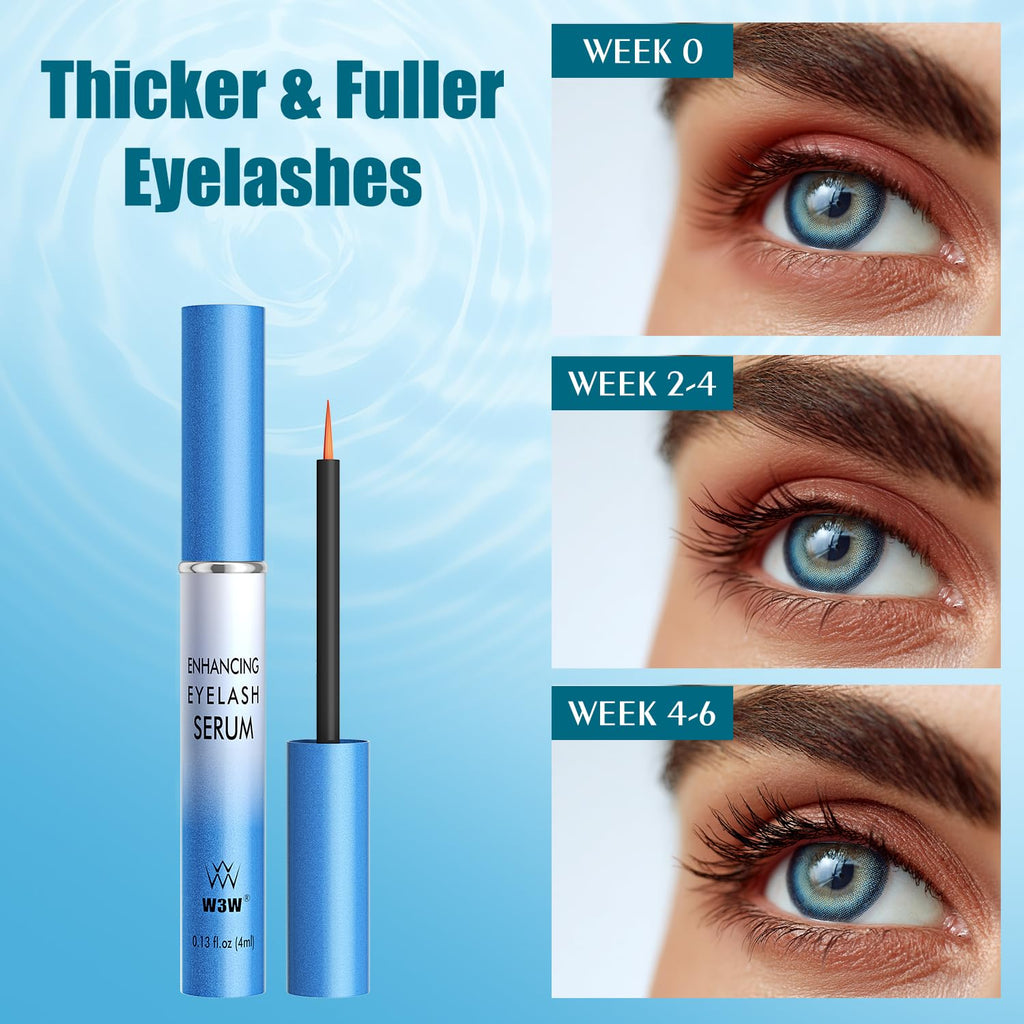 QIC W3W Eyelash Growth Serum for Longer, Thicker Lashes – Peptide & Botanical Lash & Brow Enhancer (4ml)