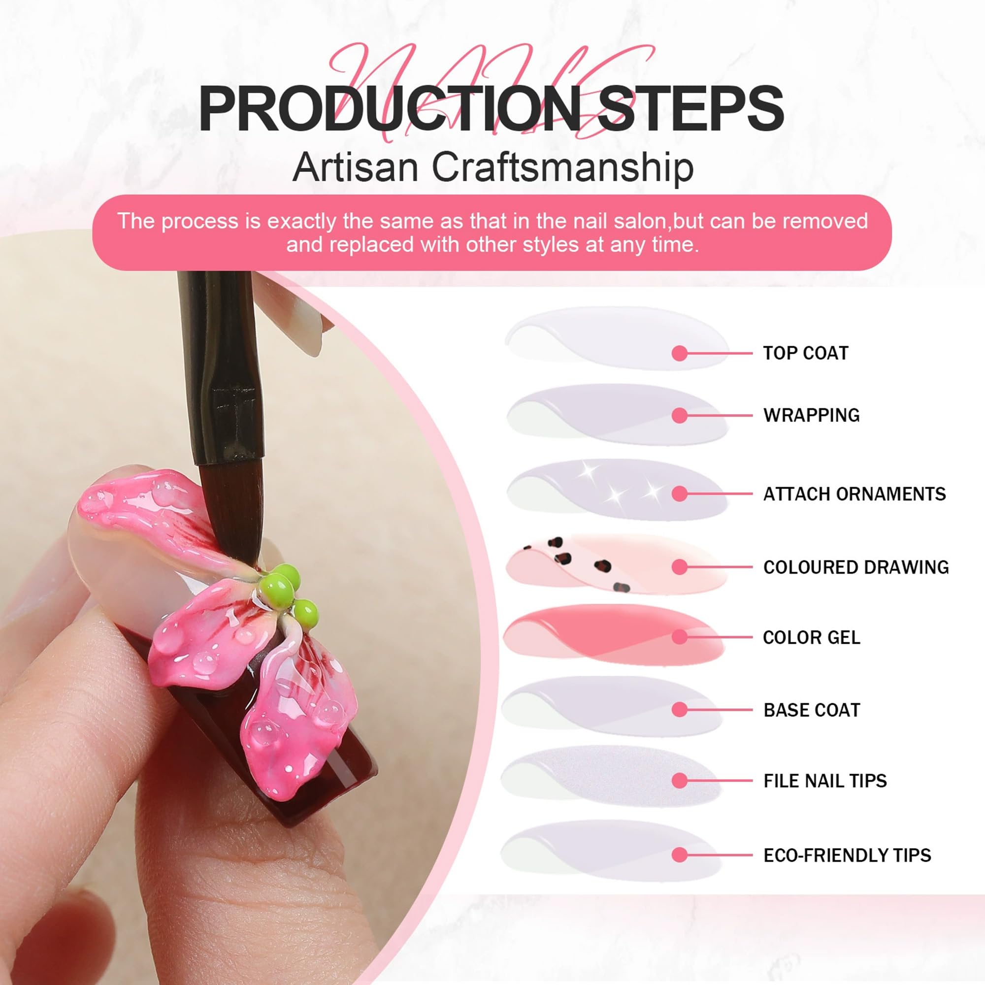 Qicaijia Handmade Duck Press On Nails – Black French Tip with 3D Bow Rhinestones (Medium, 10Pcs)