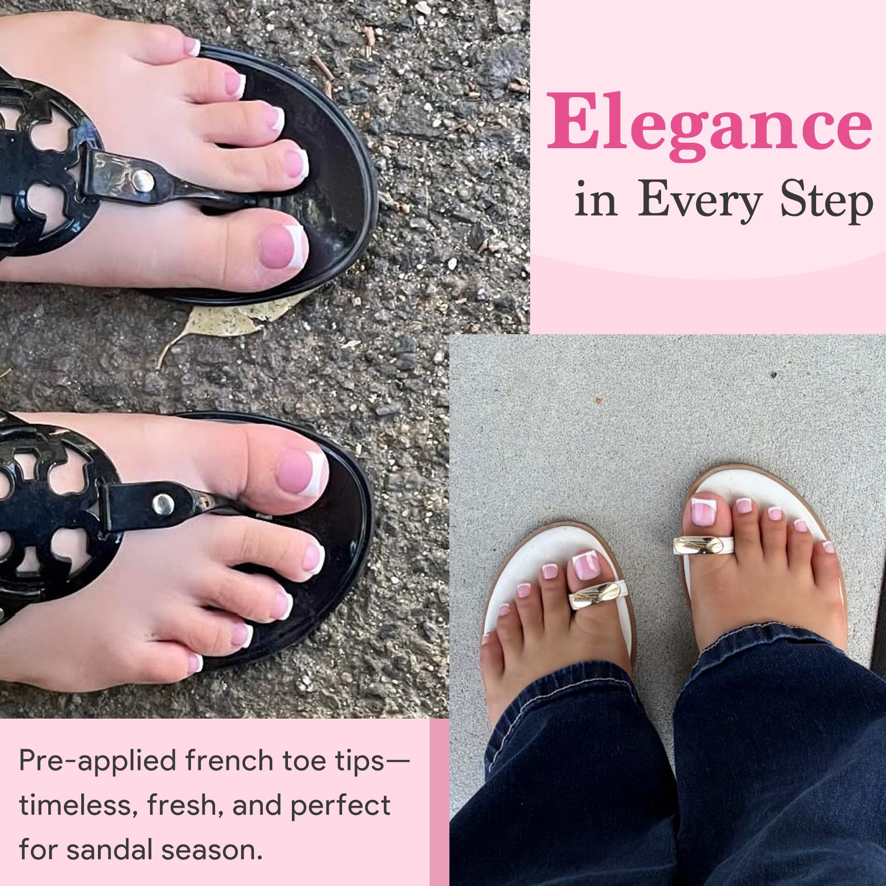 QIEK Toe Nail Press Ons French Tip Berry Pink – 270 Pcs, 15 Sizes, DIY Salon-Quality Pedicure