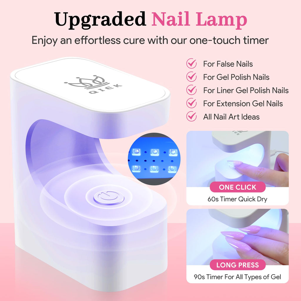 QIEK Medium Almond Pre-Building Nail Tips Kit | 240 Pcs, 15 Sizes, UV Lamp, Glue Gel