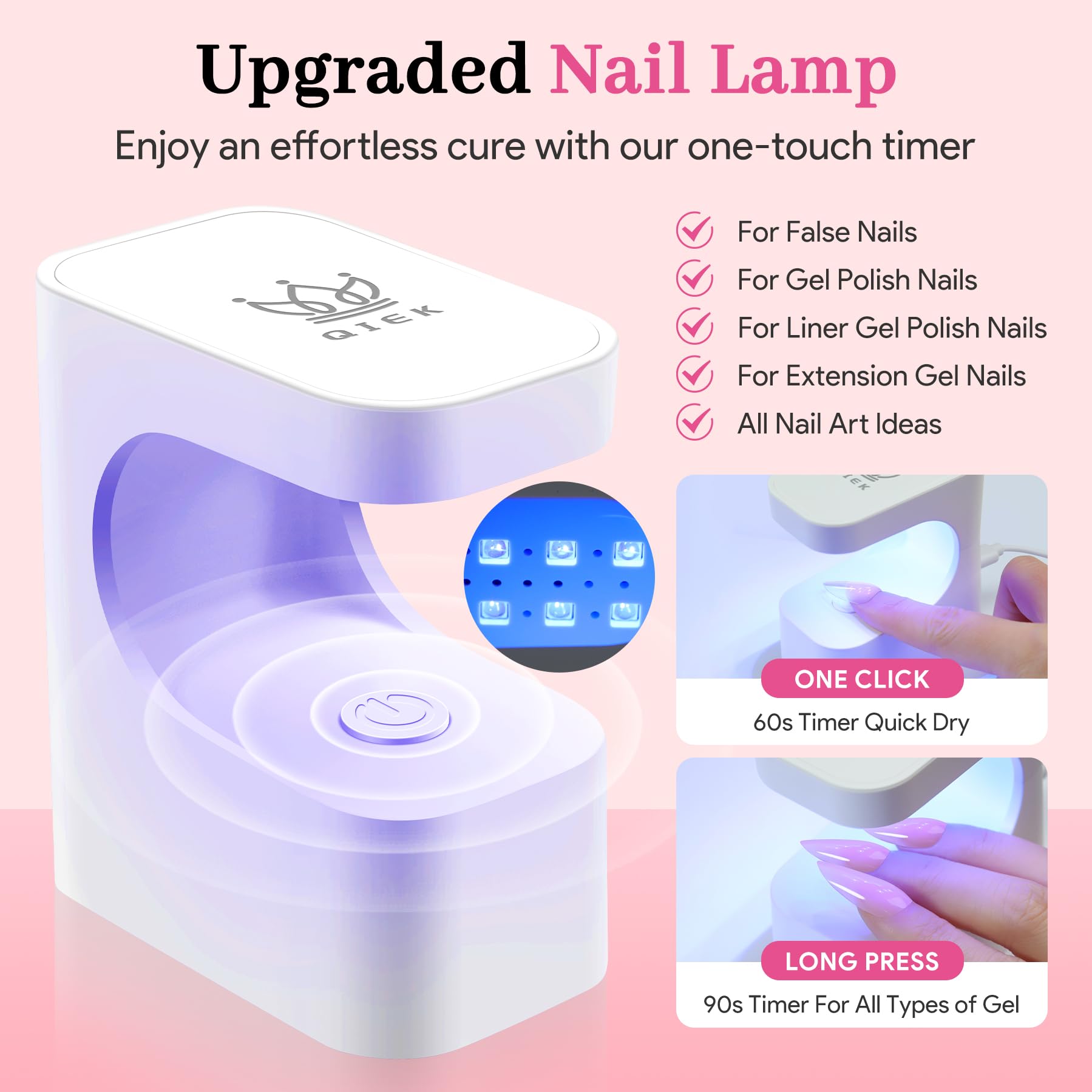 QIEK Medium Almond Pre-Building Nail Tips Kit | 240 Pcs, 15 Sizes, UV Lamp, Glue Gel