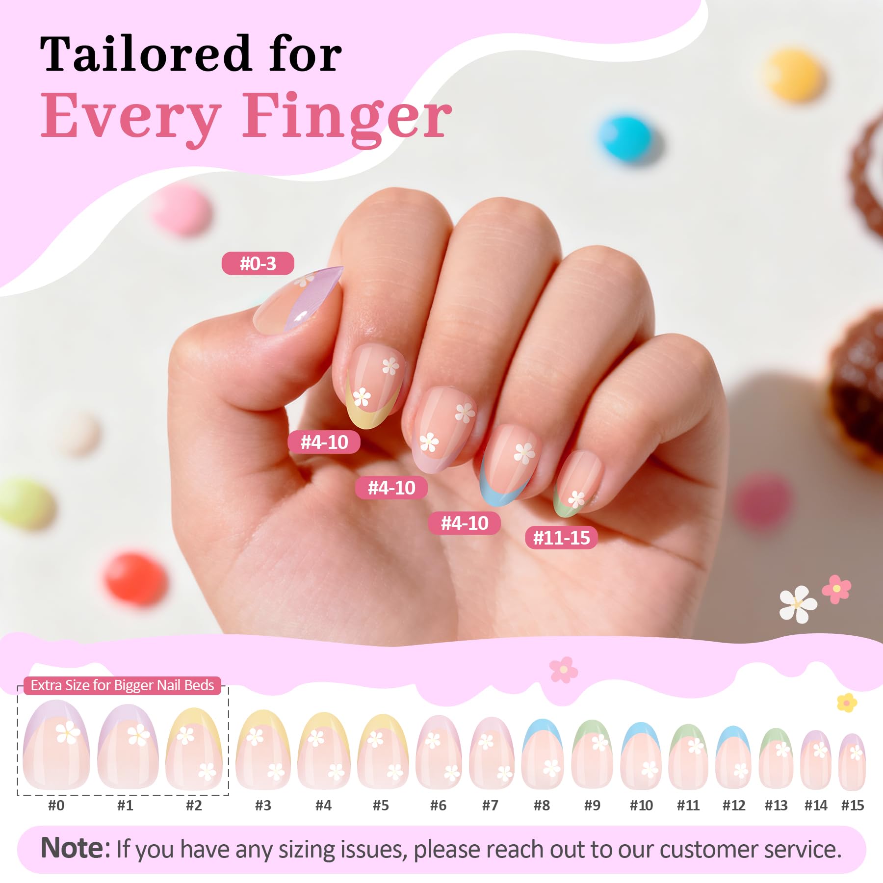 QIEK Kids Press-On Nails – 128 Pcs, 16 Sizes, Almond Shape, Floral Design, Jelly Tabs & Glue (4-Pack)