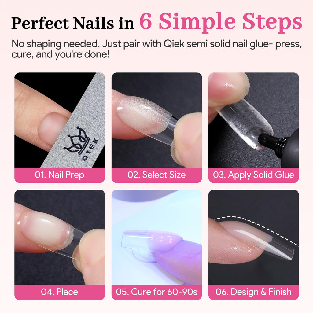 QIEK Nail Tips Kit – Medium Square Pre-Built Apex, 240 Pcs, 15 Sizes
