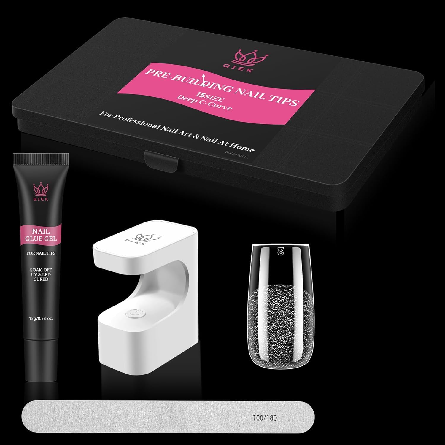QIEK Nail Tips Kit – Medium Square Pre-Built Apex, 240 Pcs, 15 Sizes
