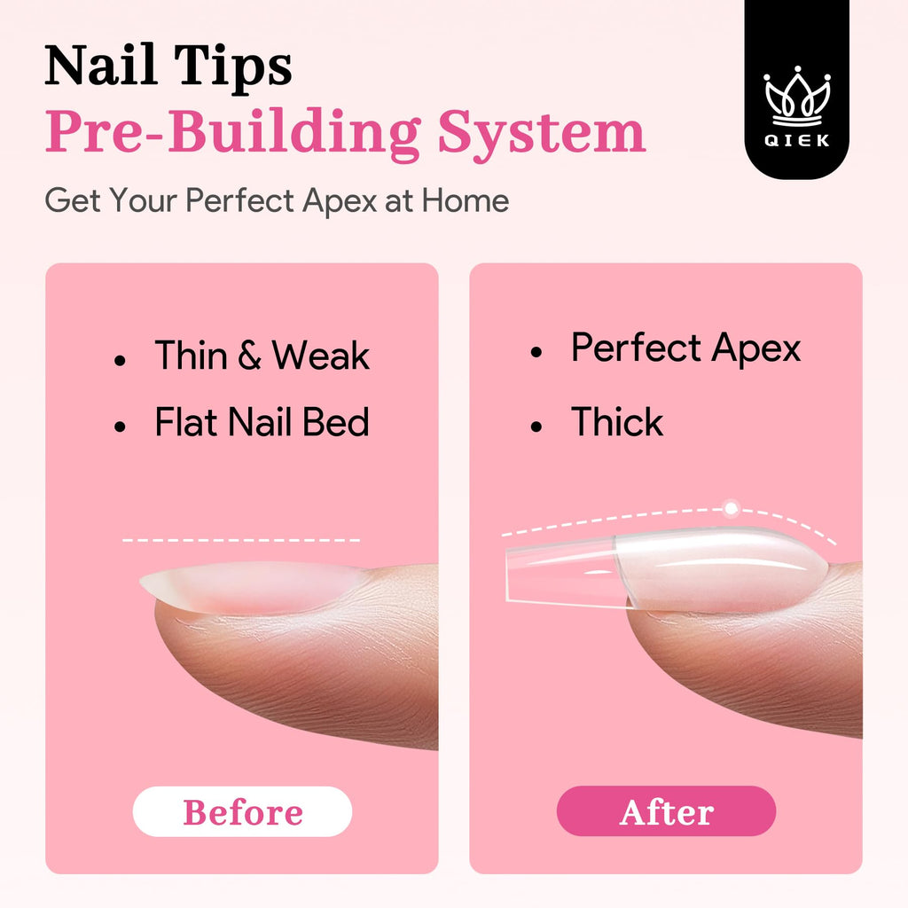 QIEK Nail Tips Kit – Medium Square Pre-Built Apex, 240 Pcs, 15 Sizes