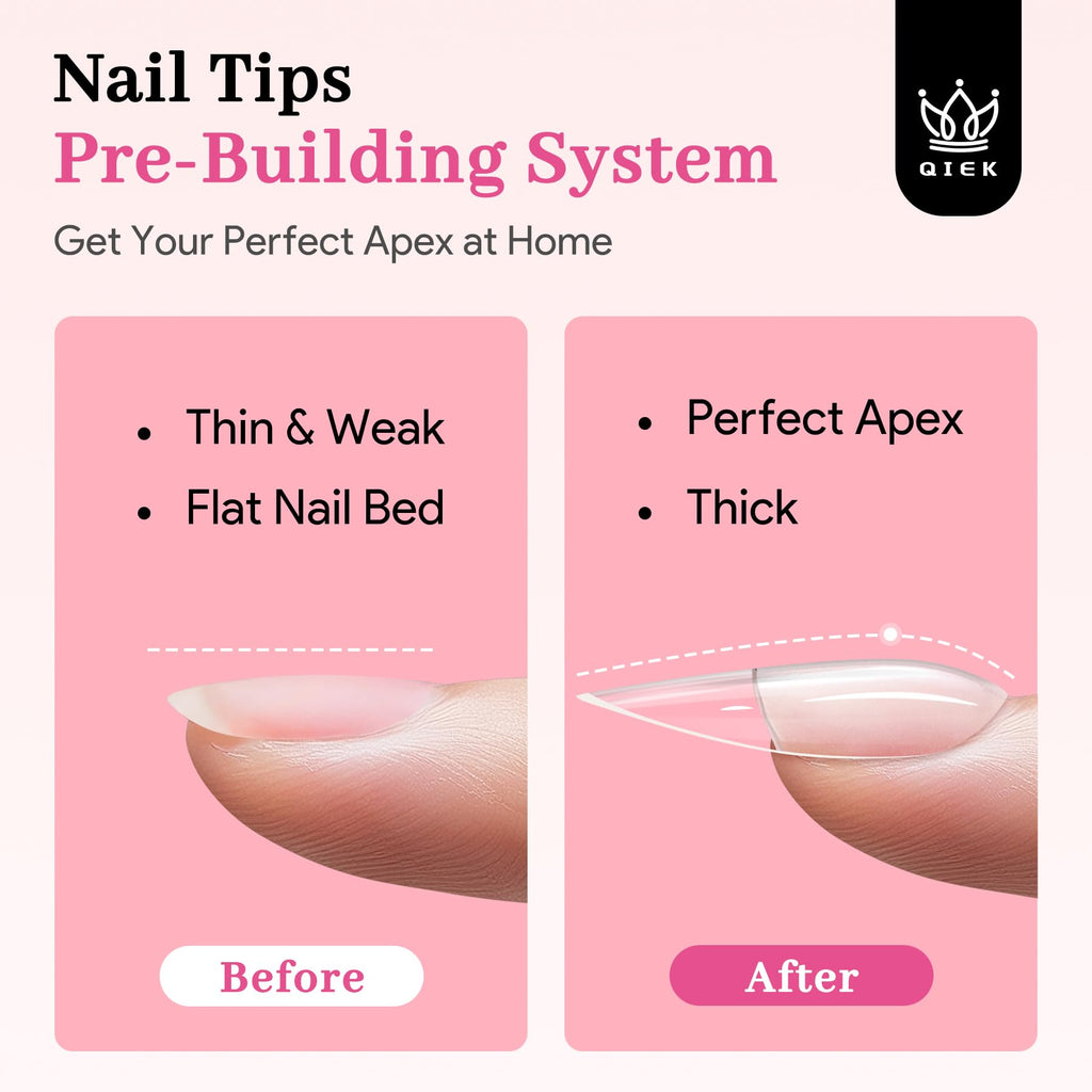 QIEK Medium Almond Pre-Building Nail Tips Kit | 240 Pcs, 15 Sizes, UV Lamp, Glue Gel