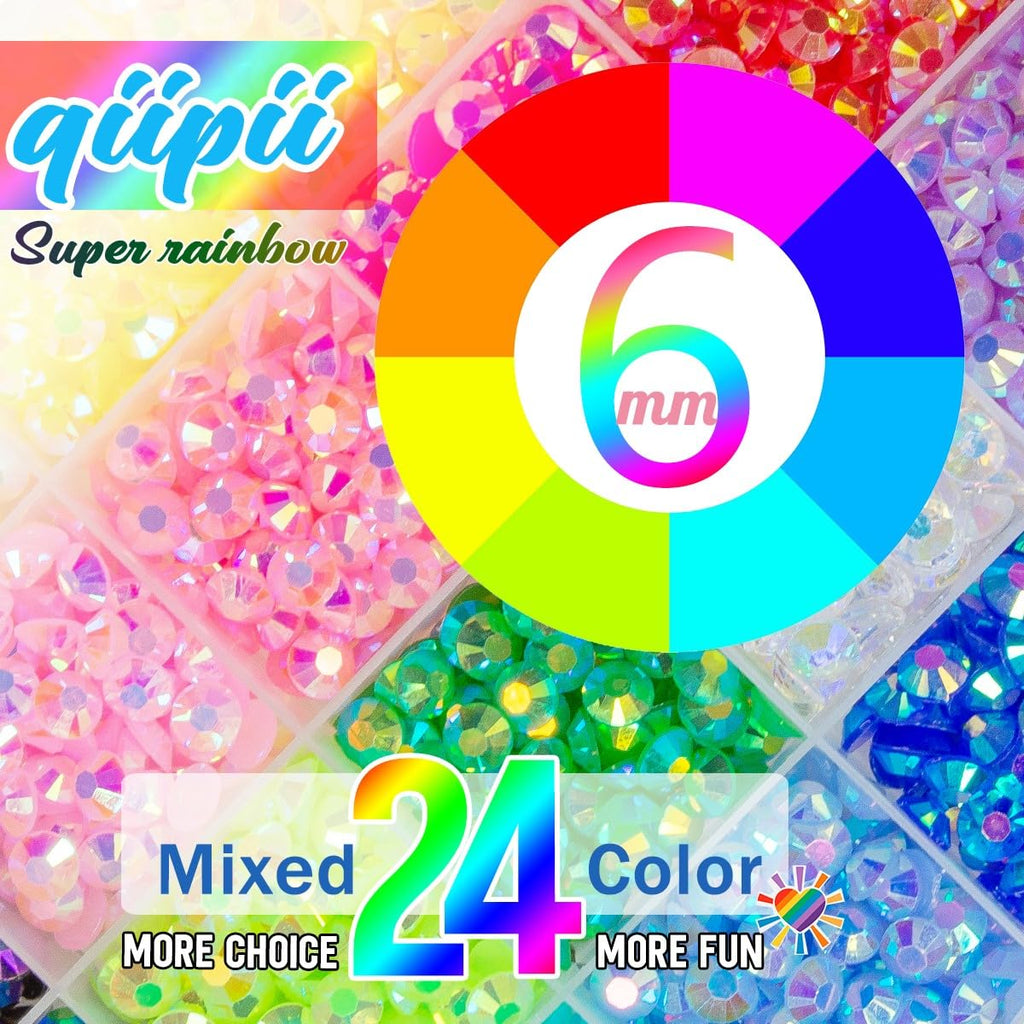 Qiipii 24-Color Jelly Resin Rhinestones (6mm) with B7000 Glue