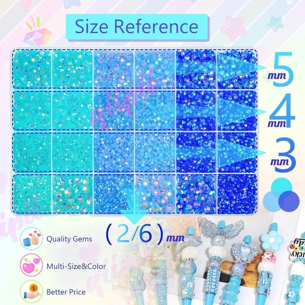 qiipii 3-Color Blue AB Jelly Resin Rhinestones (2–6mm) with B7000 Glue
