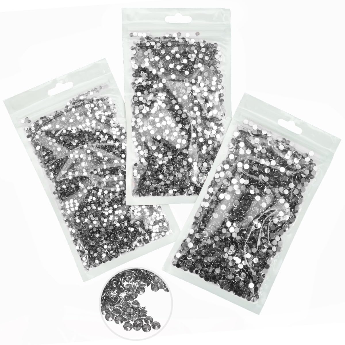 qiipii 16000Pcs Dark Gray Resin Rhinestones - 3mm 4mm 5mm Flatback Gems for Nails & DIY Crafts